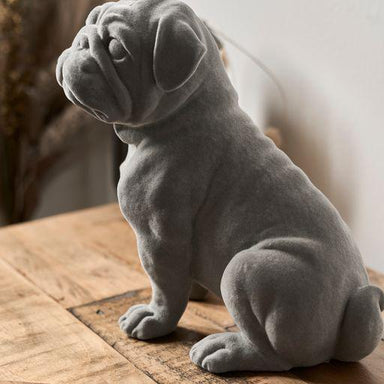 Pug Figurine - Grey Velvet - Sitting-5010792476537-Bargainia.com