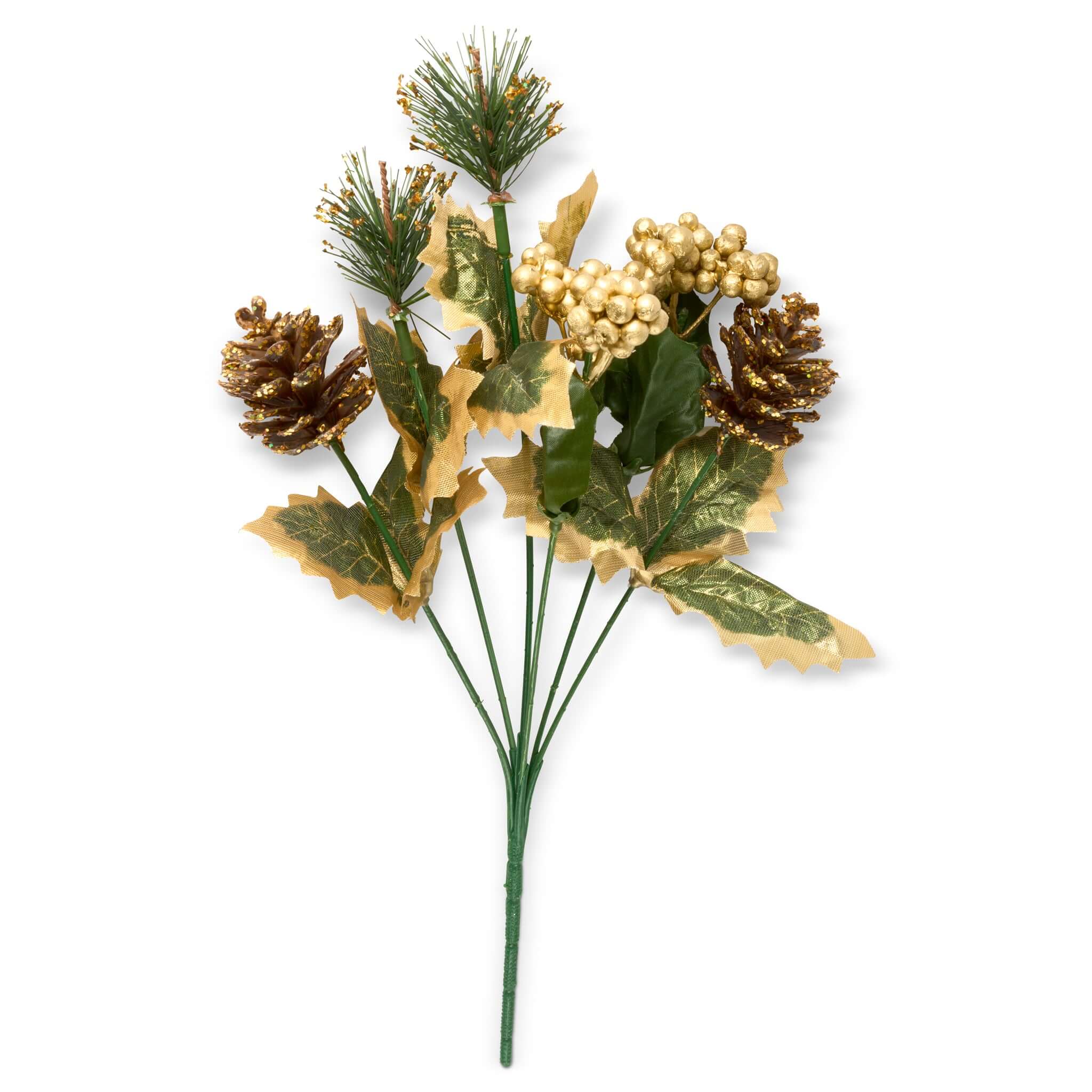 Christmas Floral Artificial Forest Leaves Sprigs - Glitter Gold