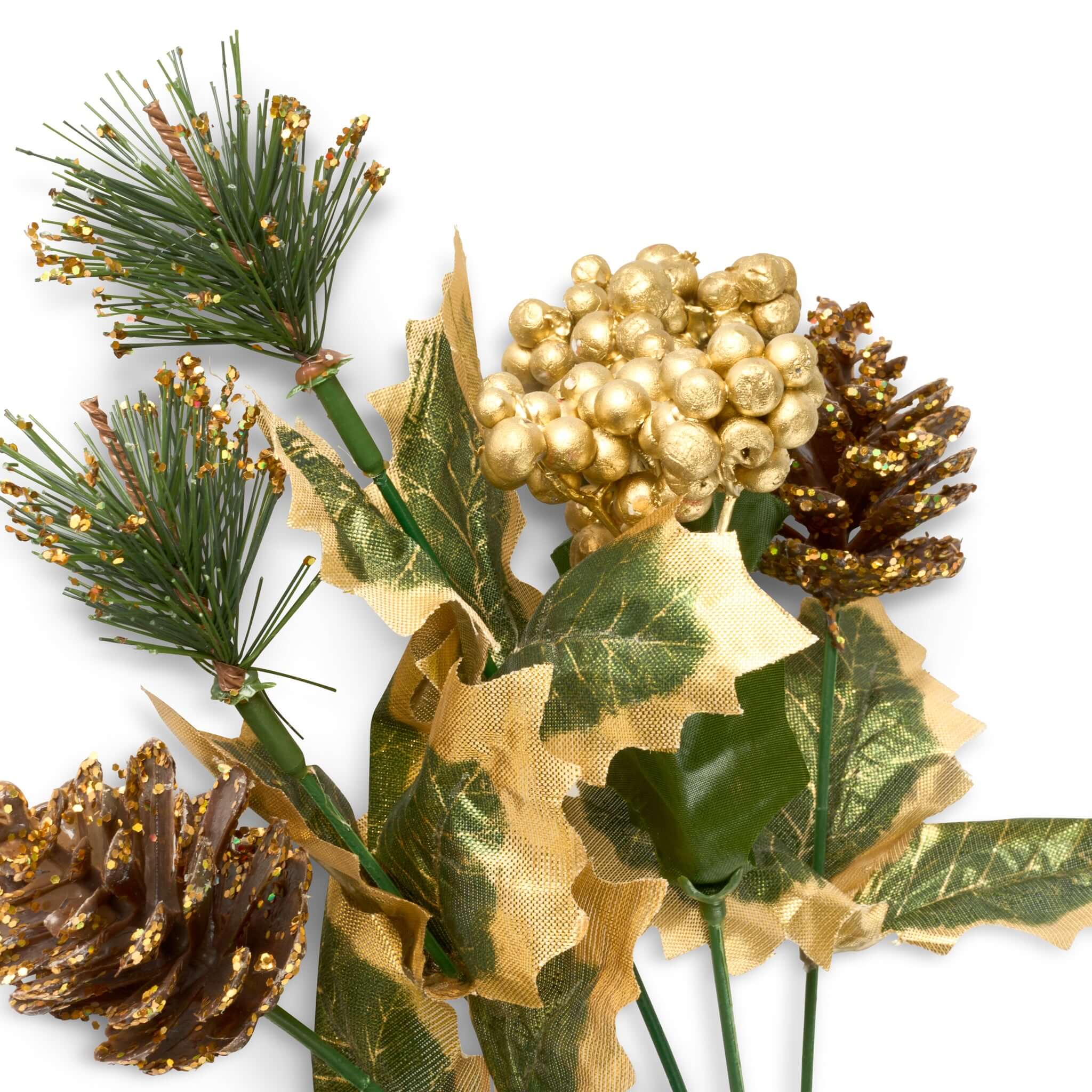 Christmas Floral Artificial Forest Leaves Sprigs - Glitter Gold