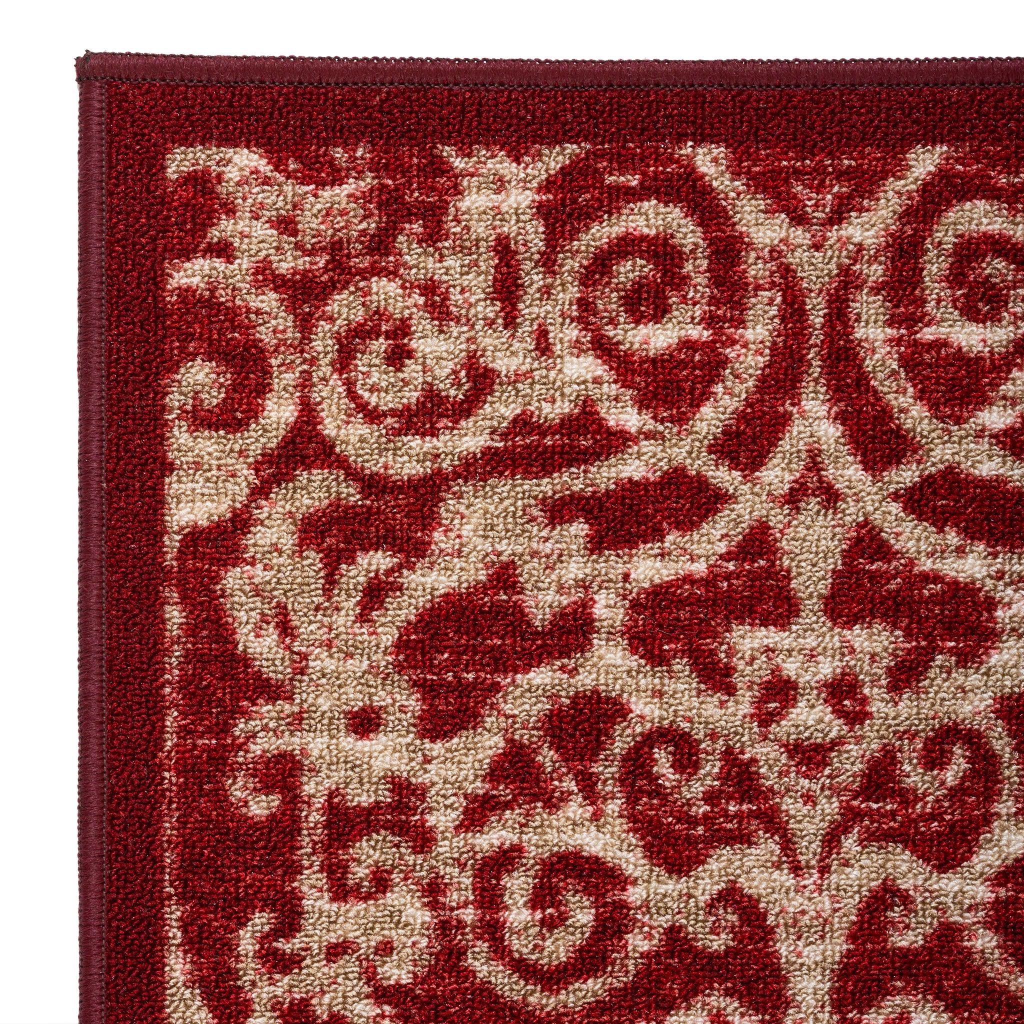 Hard Wearing Non-Slip Kitchen Runner Mat - Red Filigree-Bargainia.com