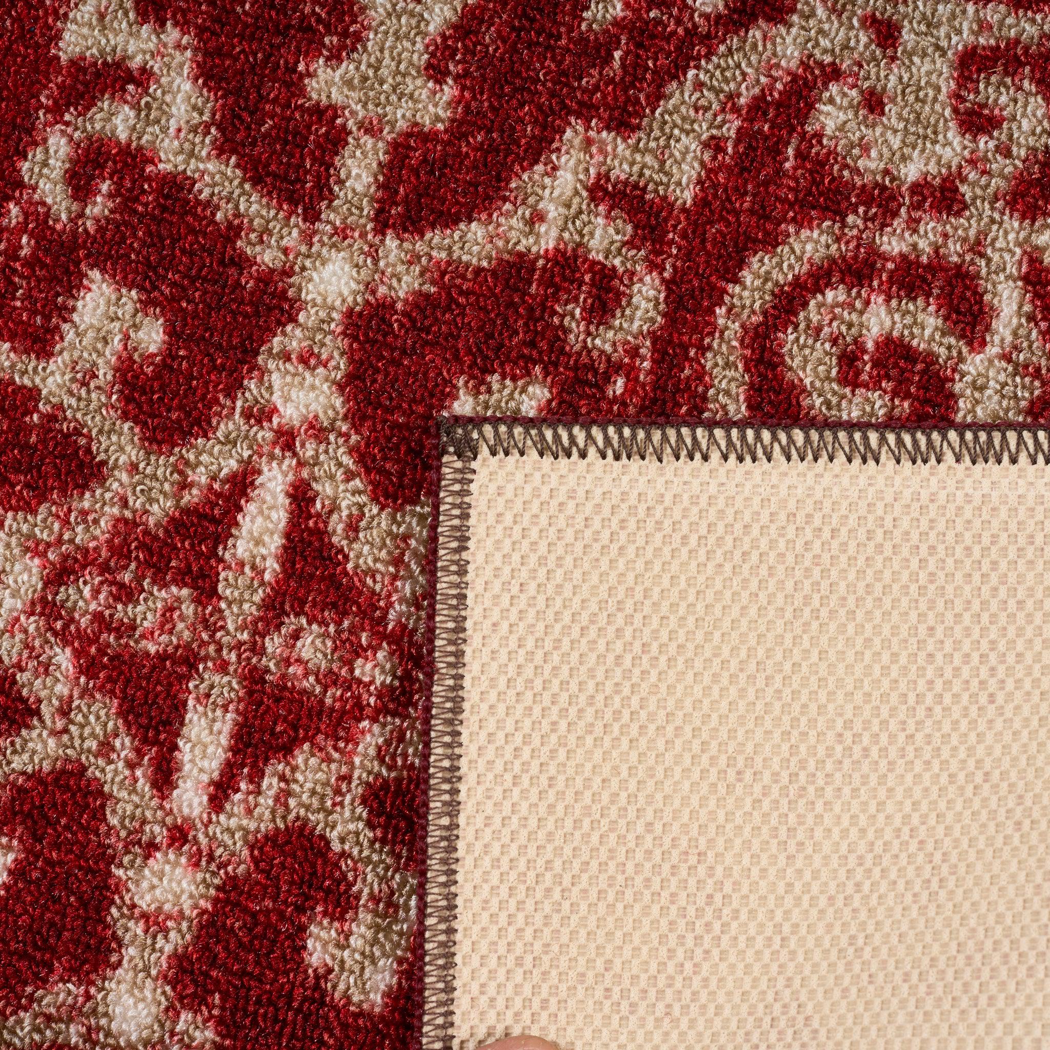 Hard Wearing Non-Slip Kitchen Runner Mat - Red Filigree-Bargainia.com