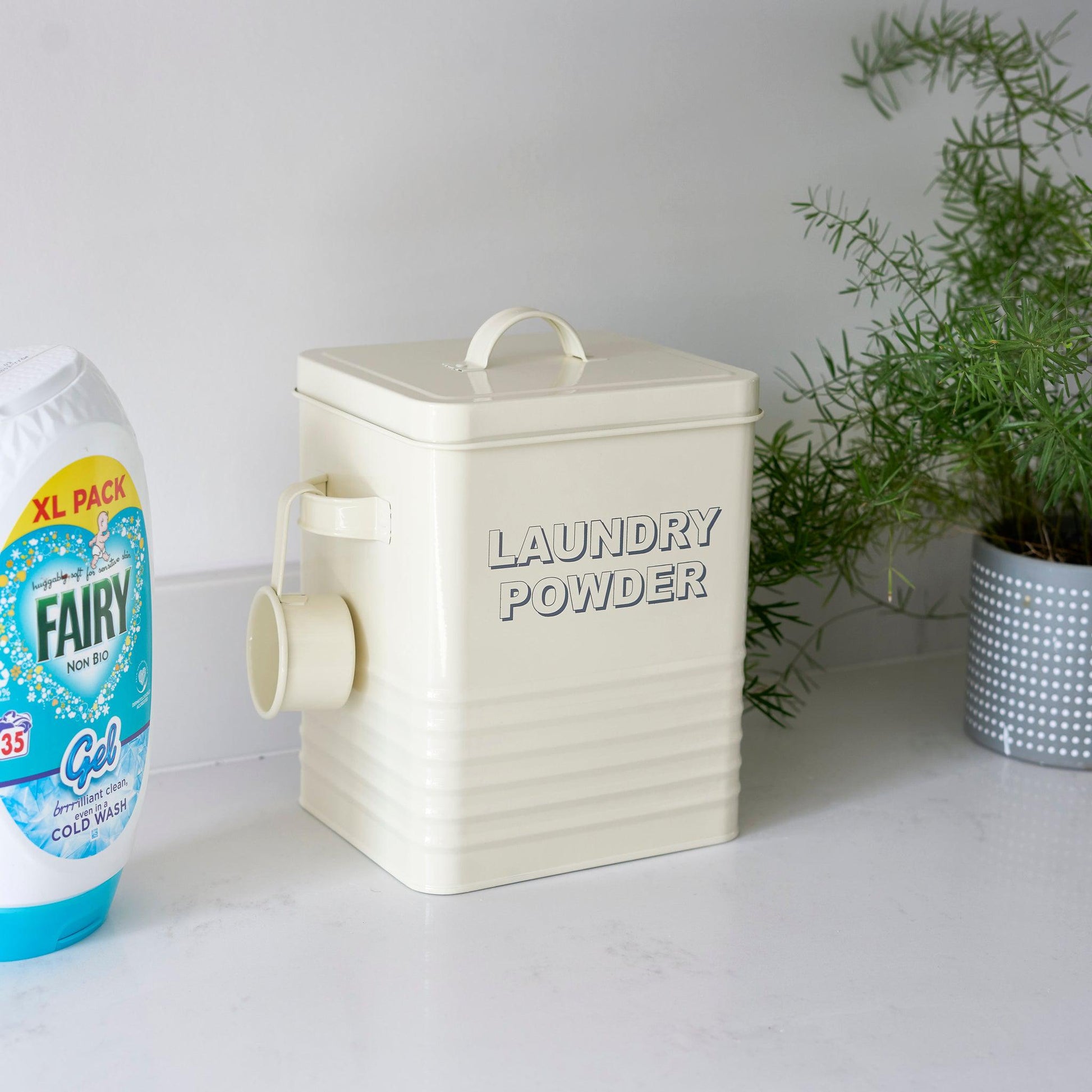 Vintage Washing Powder Tin Storage Container with Scoop Cream-5010792222158-Bargainia.com