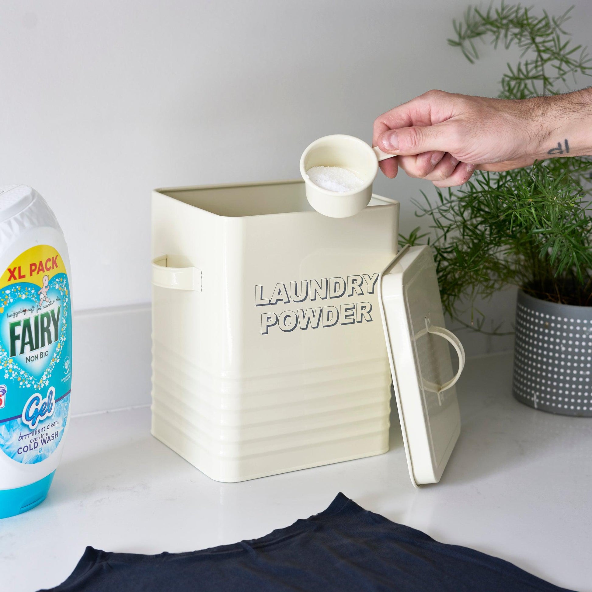 Vintage Washing Powder Tin Storage Container with Scoop Cream-5010792222158-Bargainia.com