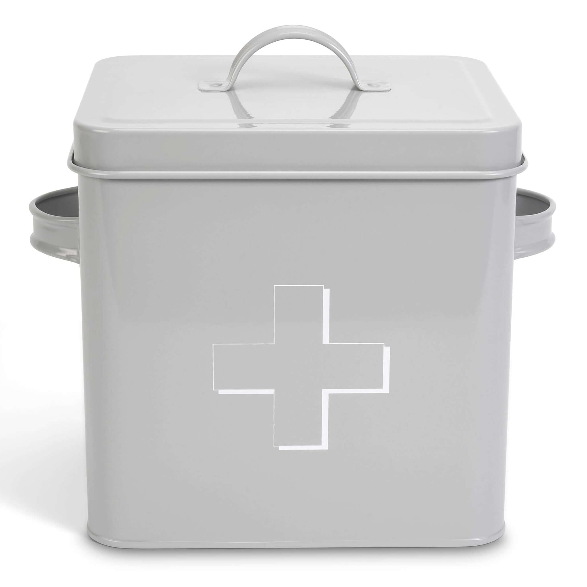 Retro First Aid Box Storage Container Enamelled Tin Grey or Cream-Bargainia.com