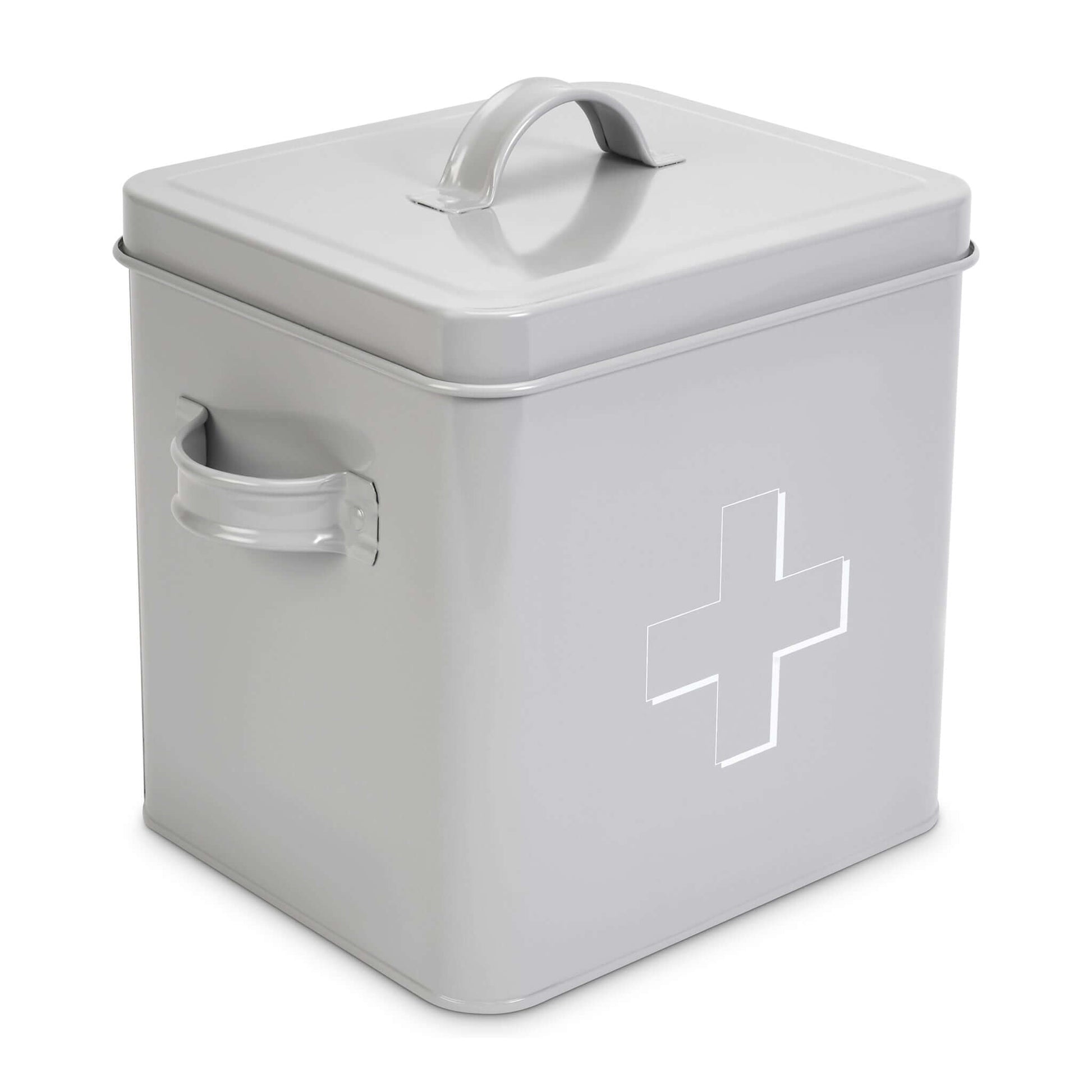 Retro First Aid Box Storage Container Enamelled Tin Grey or Cream-Bargainia.com