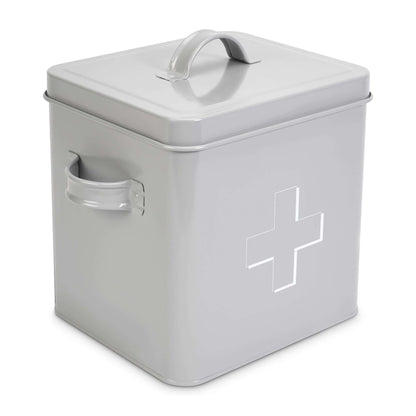 Retro First Aid Box Storage Container Enamelled Tin Grey or Cream-Bargainia.com