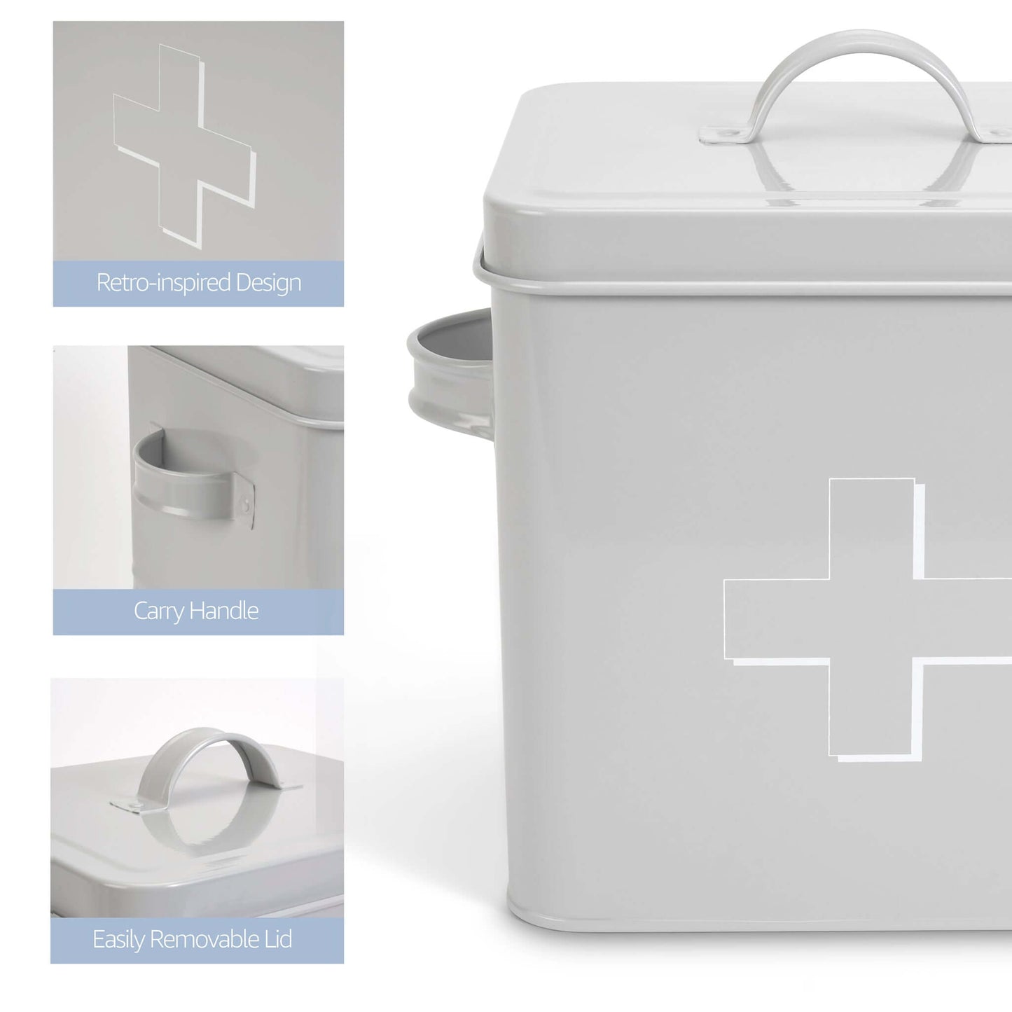 Retro First Aid Box Storage Container Enamelled Tin Grey or Cream-Bargainia.com