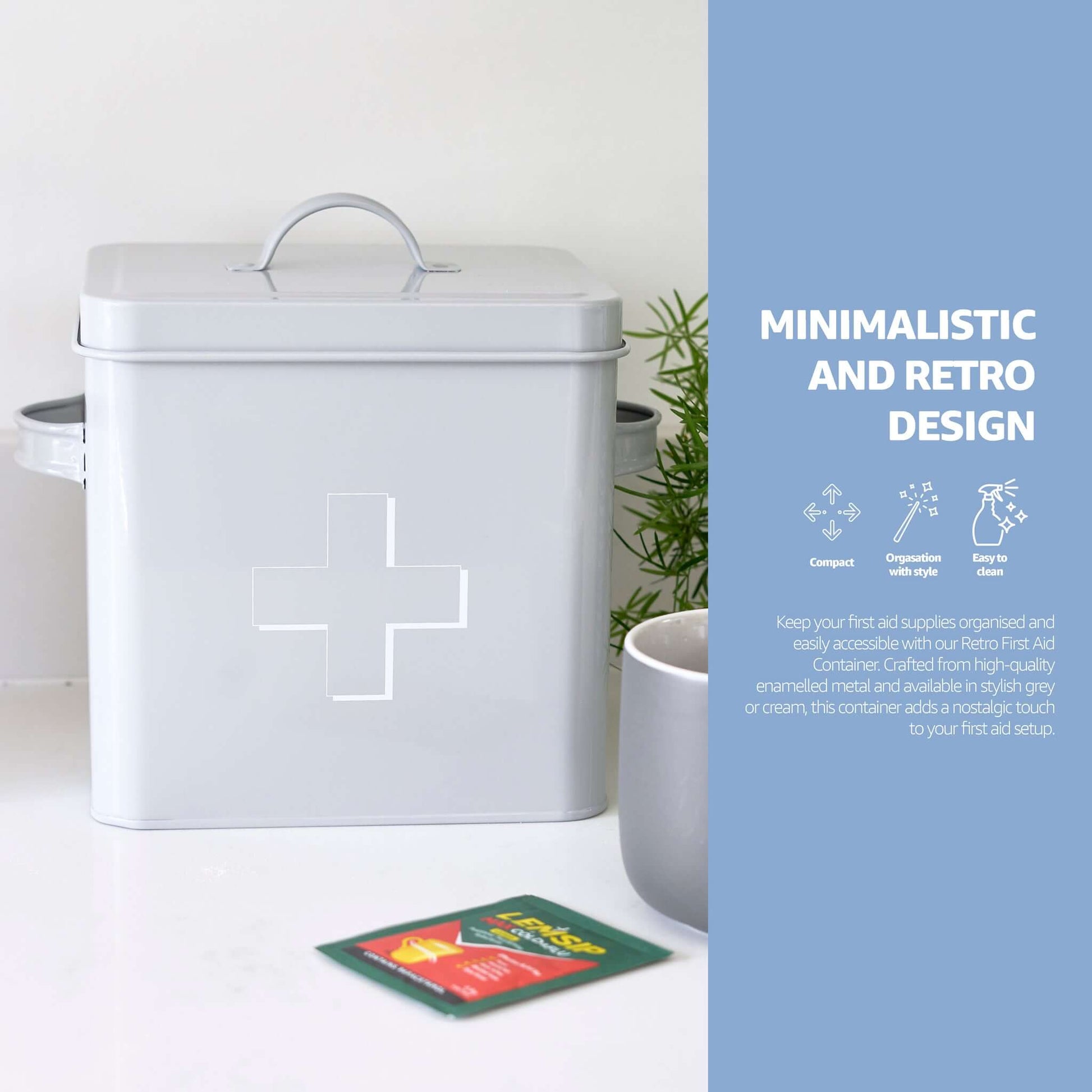 Retro First Aid Box Storage Container Enamelled Tin Grey or Cream-Bargainia.com