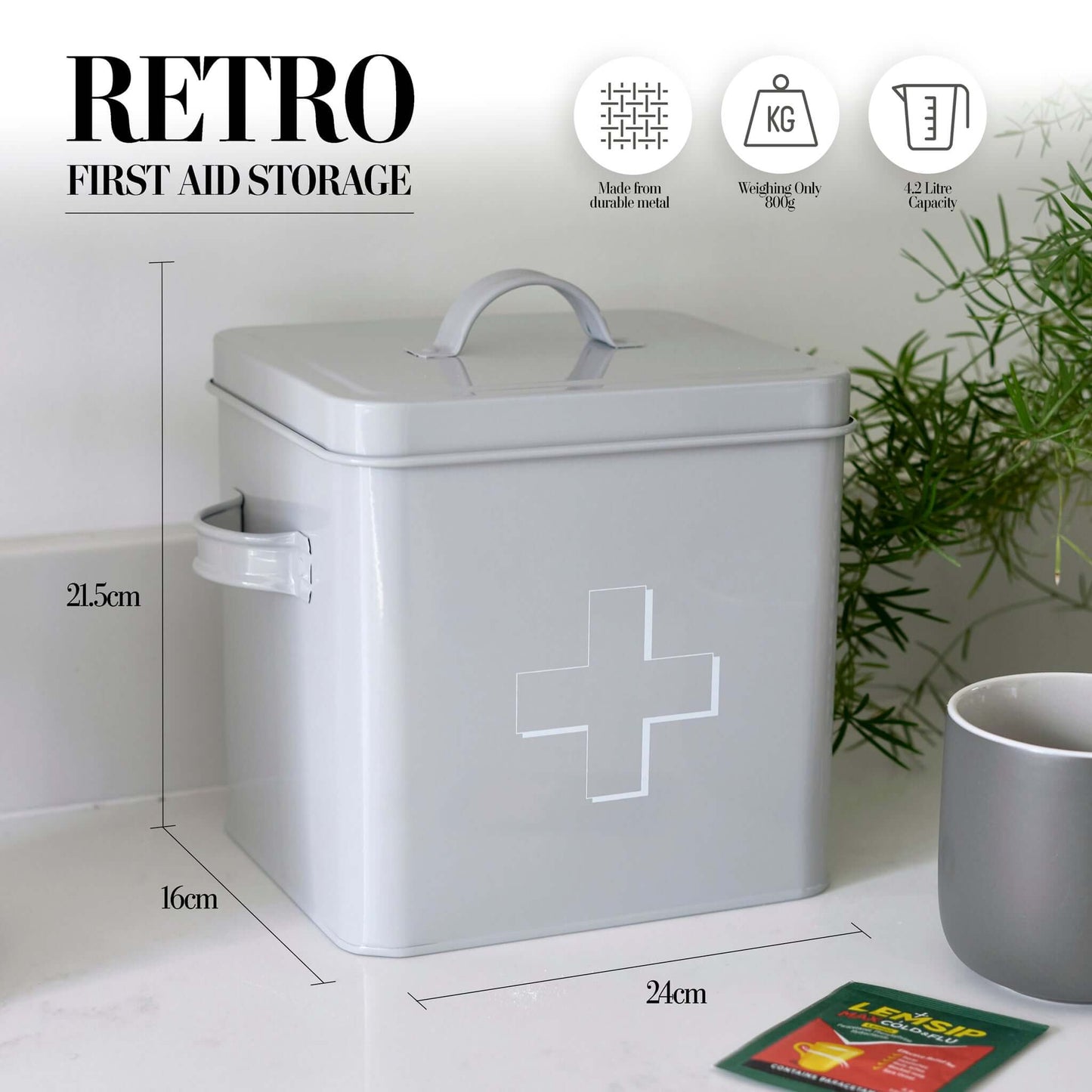 Retro First Aid Box Storage Container Enamelled Tin Grey or Cream-Bargainia.com