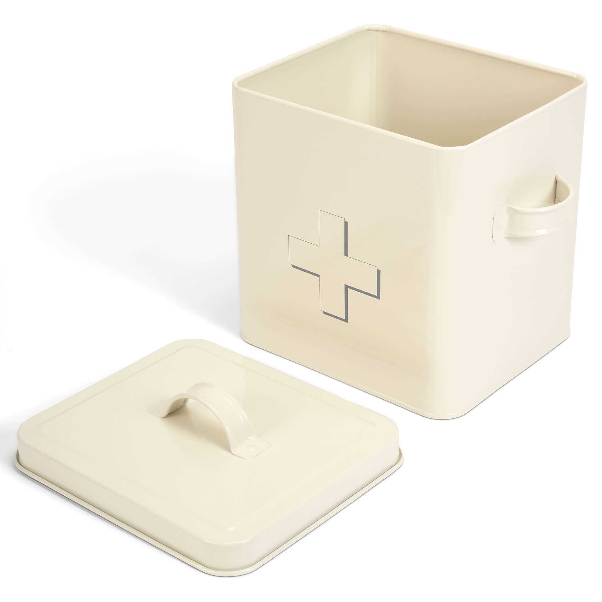 Retro First Aid Box Storage Container Enamelled Tin Grey or Cream-Bargainia.com