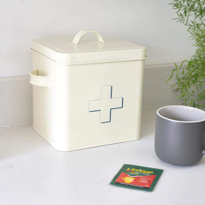 Retro First Aid Box Storage Container Enamelled Tin Grey or Cream-Bargainia.com