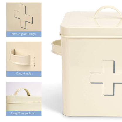 Retro First Aid Box Storage Container Enamelled Tin Grey or Cream-Bargainia.com