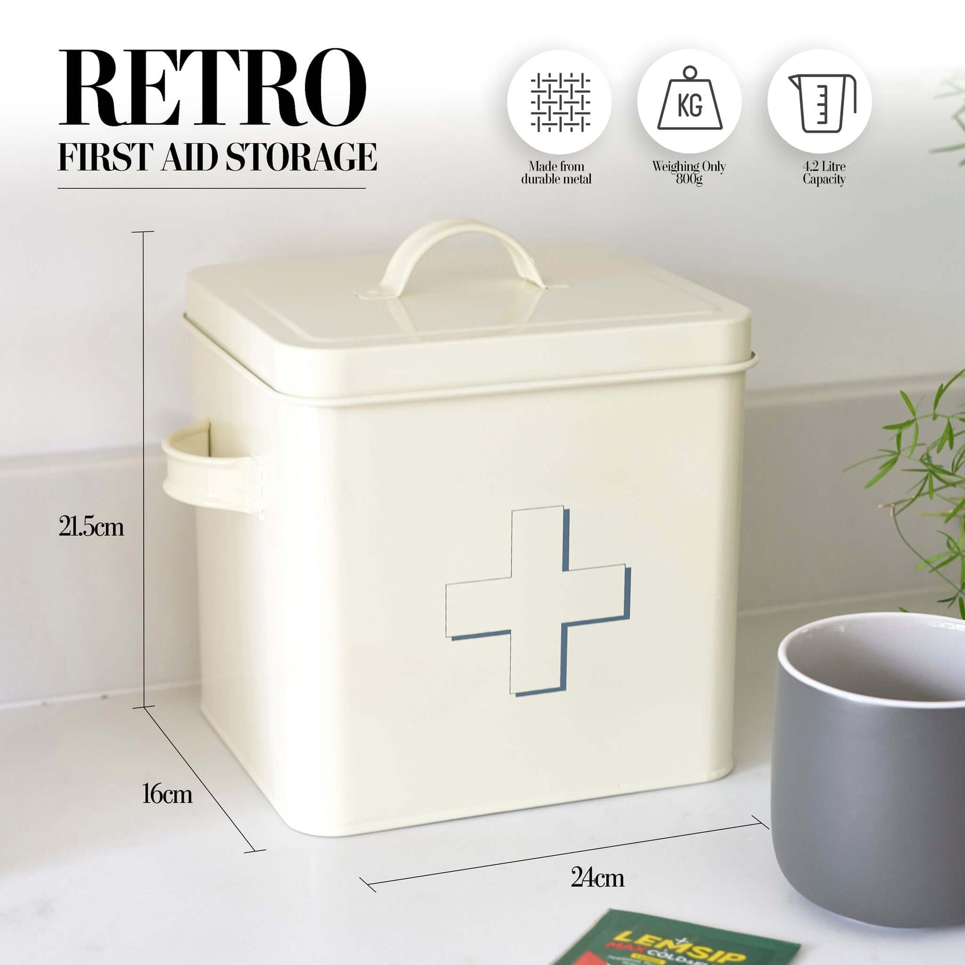 Retro First Aid Box Storage Container Enamelled Tin Grey or Cream-Bargainia.com