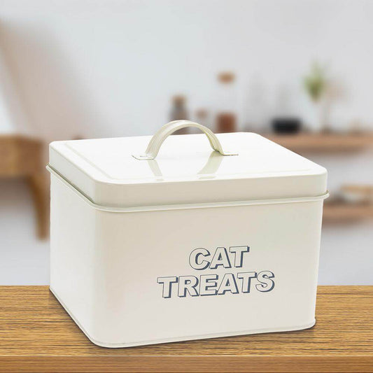 Retro Cream Cat Treats Enamelled Storage Tin-5010792436470-Bargainia.com