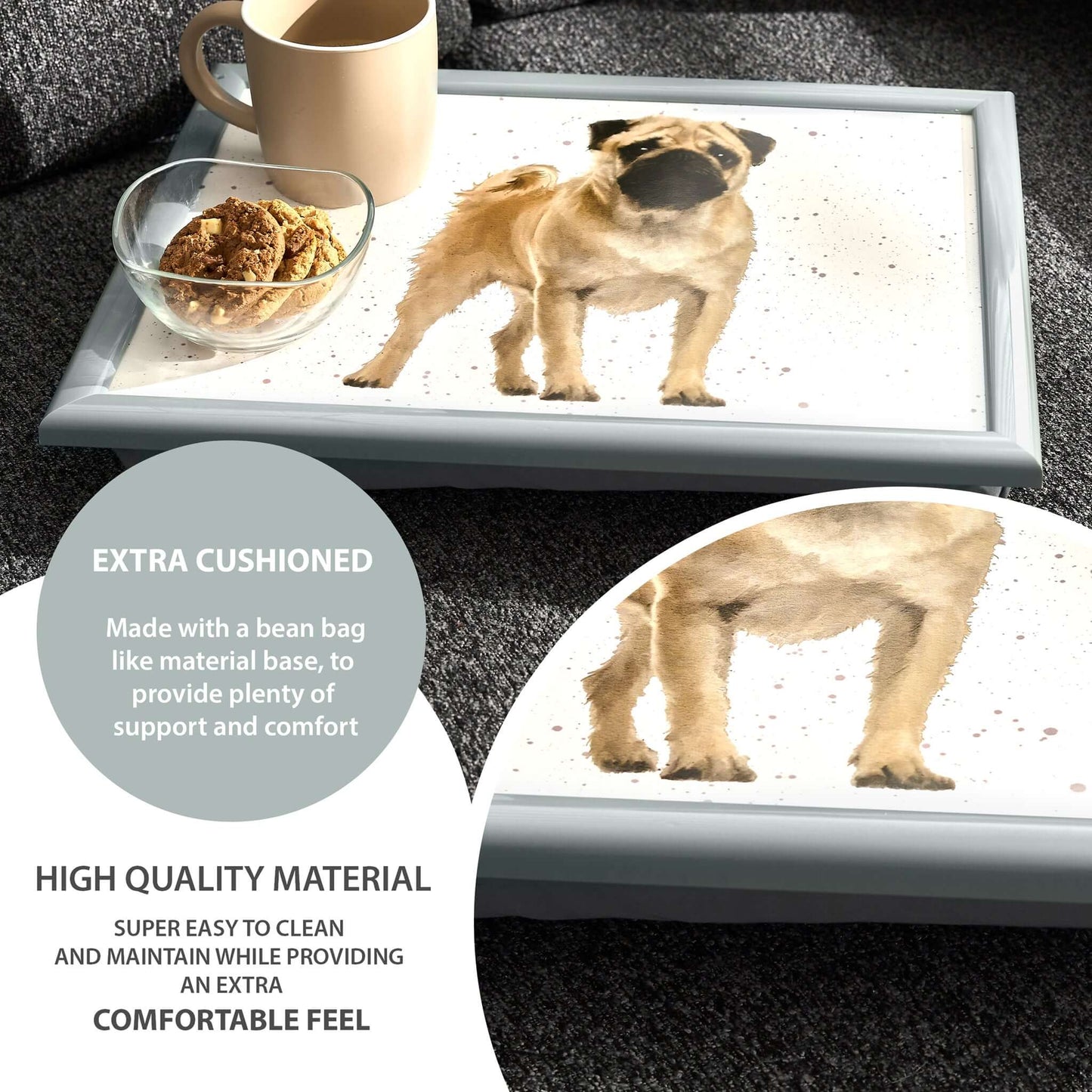 Pug Lap Tray Bean Bag Serving Tray