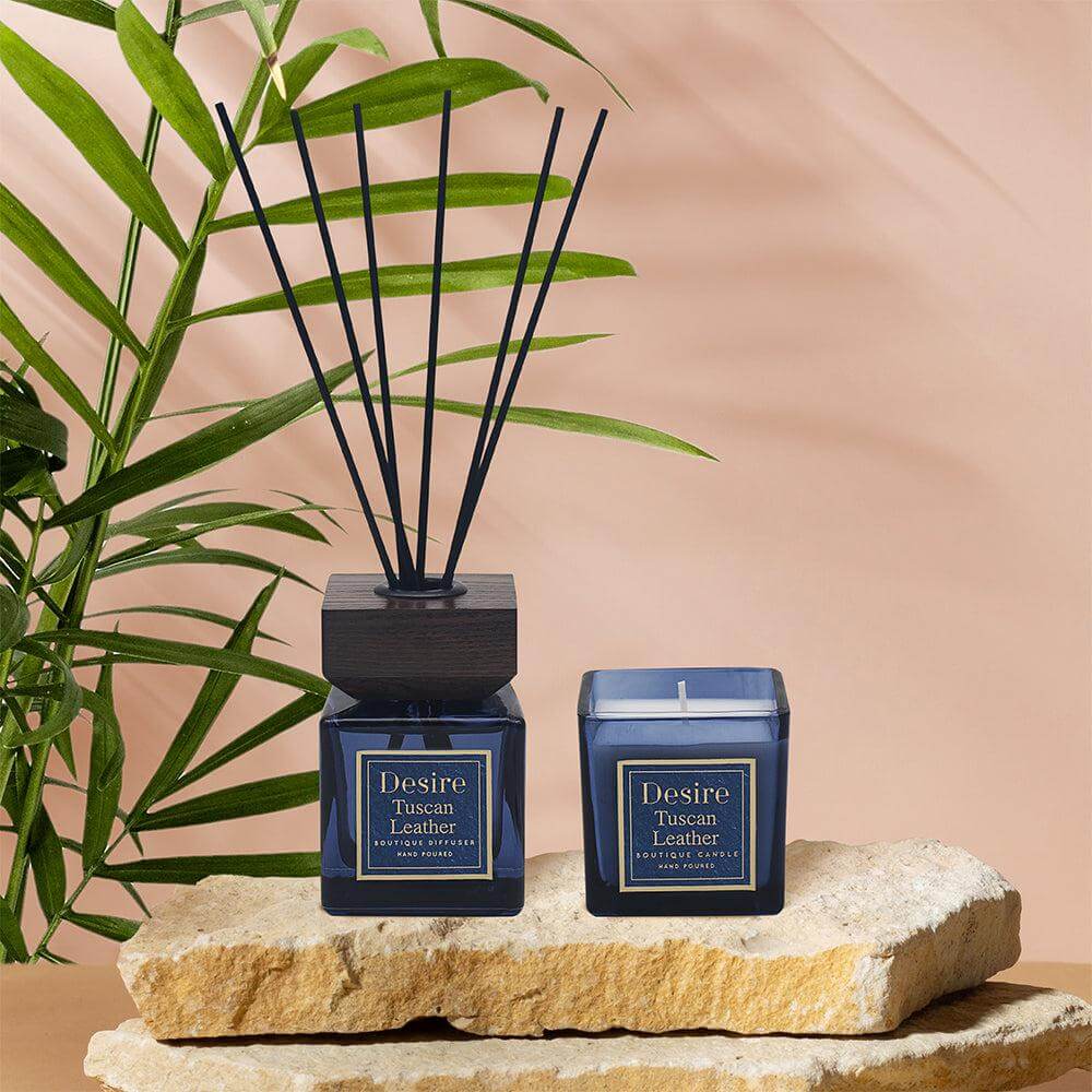 Tuscan Leather Jar Candle & Reed Diffuser Gift Set-5010792729954-Bargainia.com