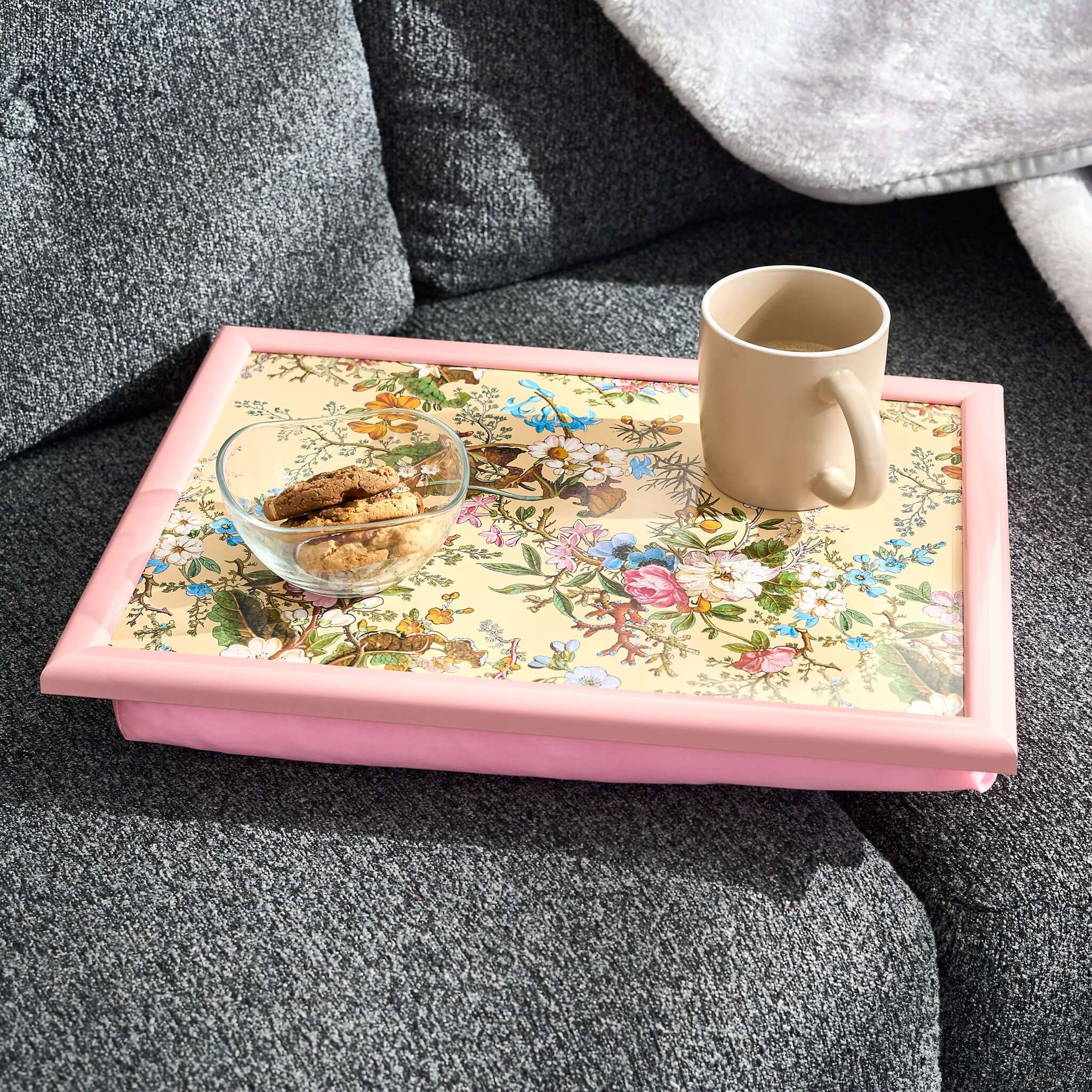 William Kilburn Floral Pink Lap Tray Bean Bag Serving Tray