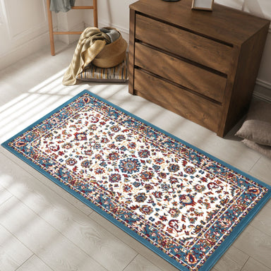 Cream/Blue Traditional Floral Rug - Texas-Bargainia.com