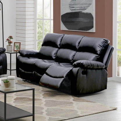 Black Bonded Leather Recliner Sofa Suite-5056150262602-Bargainia.com