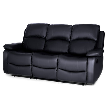 Black Faux Leather Manual Recliner Sofa Suite