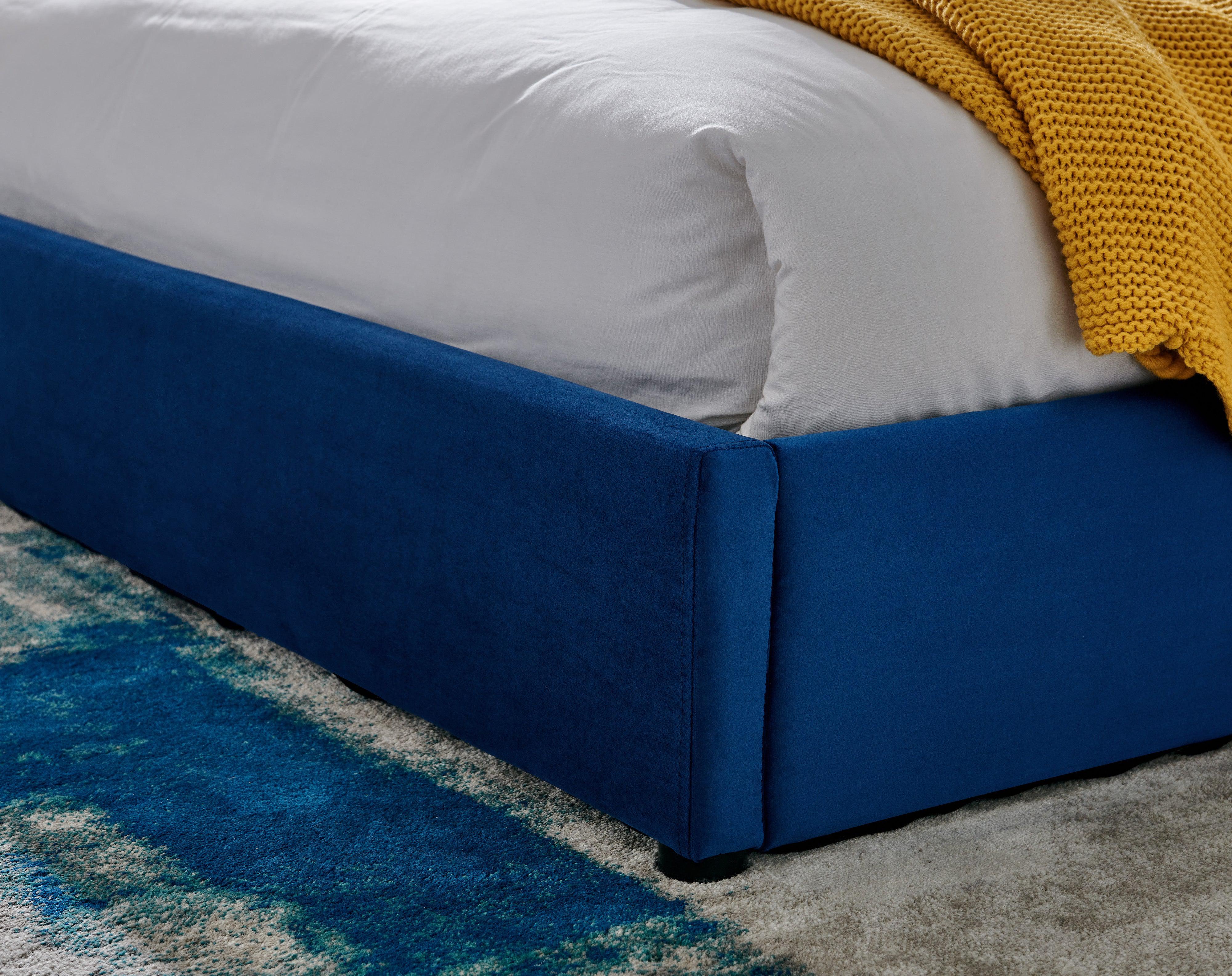 Blue Velvet Plush Ottoman Storage Bed Frame - Double or Super King-Bargainia.com