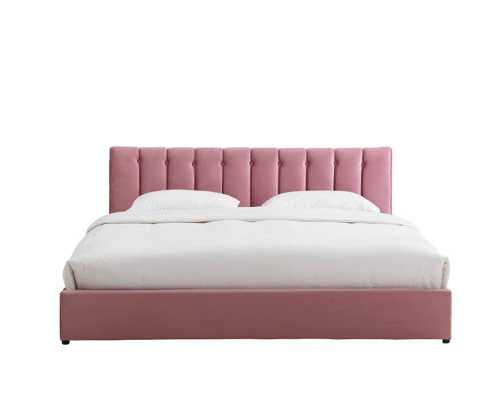 Pink Velvet Plush Ottoman Storage Bed Frame - Double or Super King-Bargainia.com