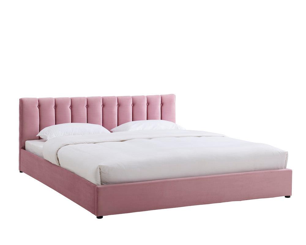 Pink Velvet Plush Ottoman Storage Bed Frame - Double or Super King-Bargainia.com