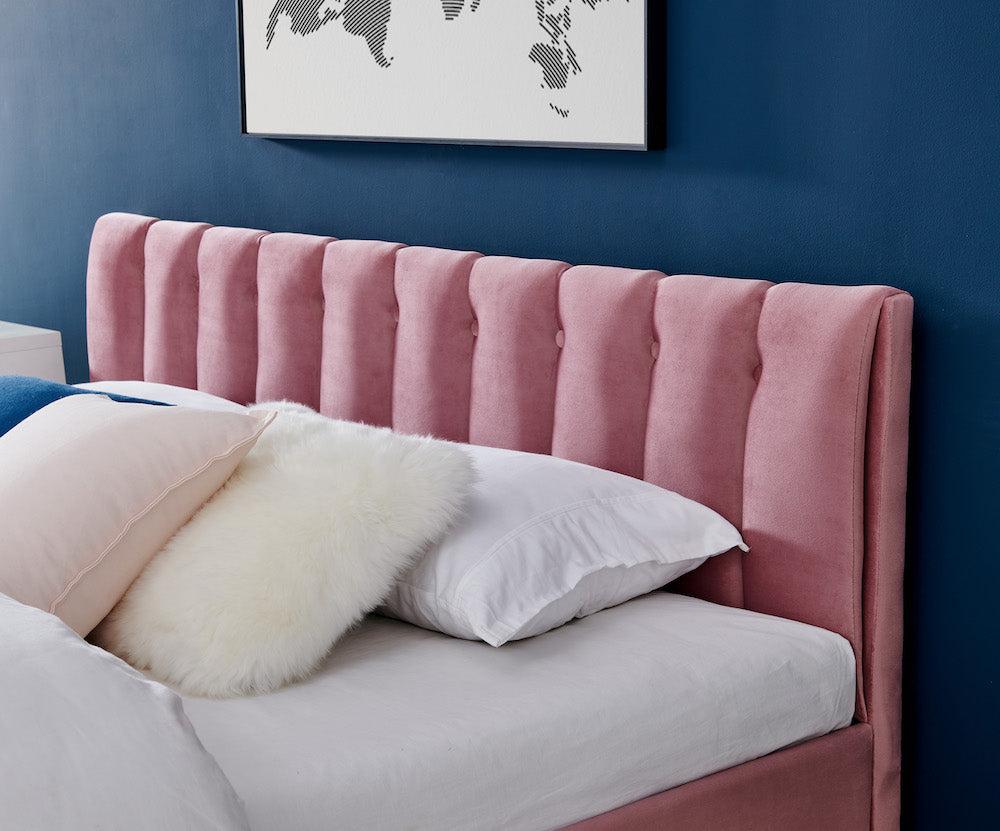 Pink Velvet Plush Ottoman Storage Bed Frame - Double or Super King-Bargainia.com