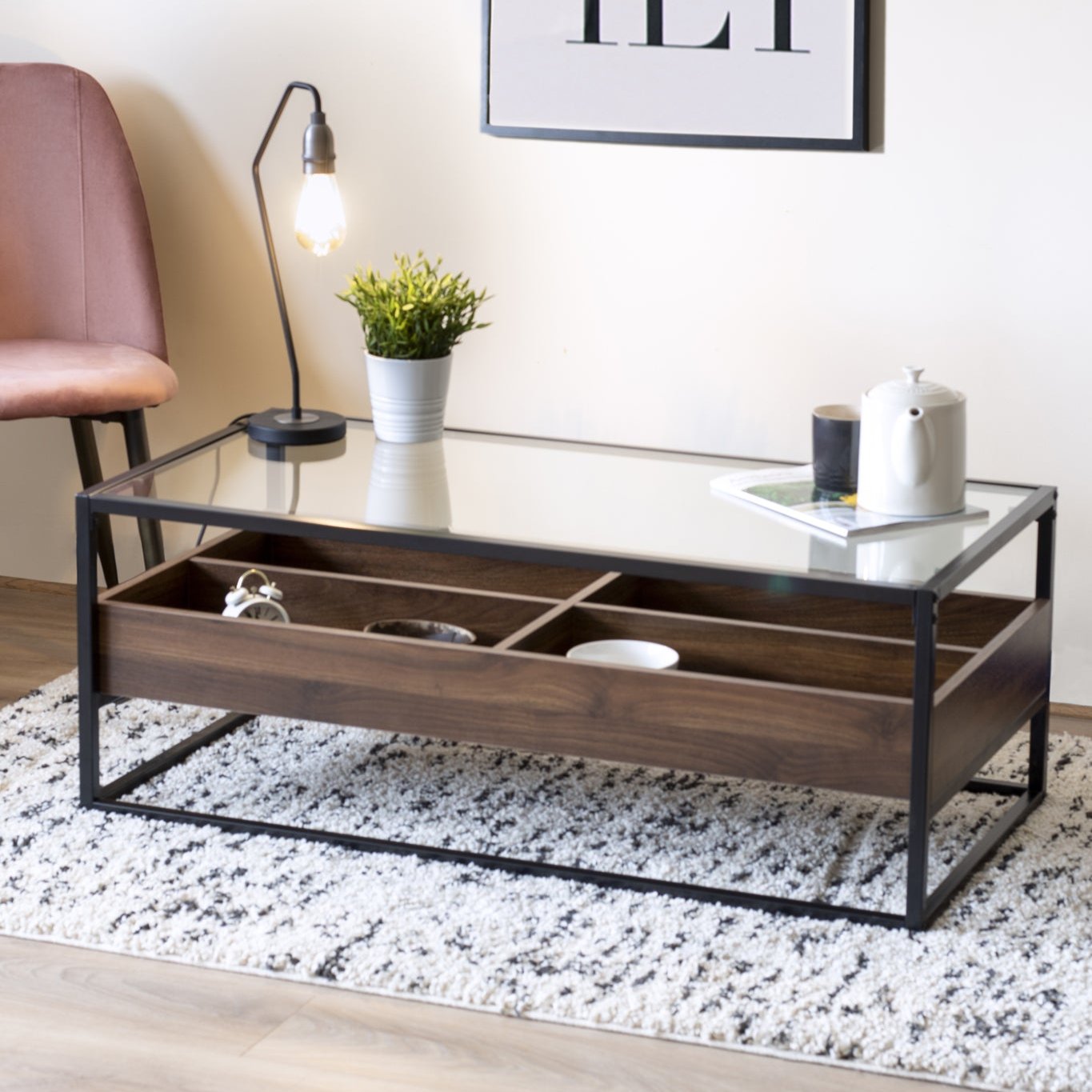 Collectors Industrial Coffee Walnut Coffee Table-5056536100627-Bargainia.com