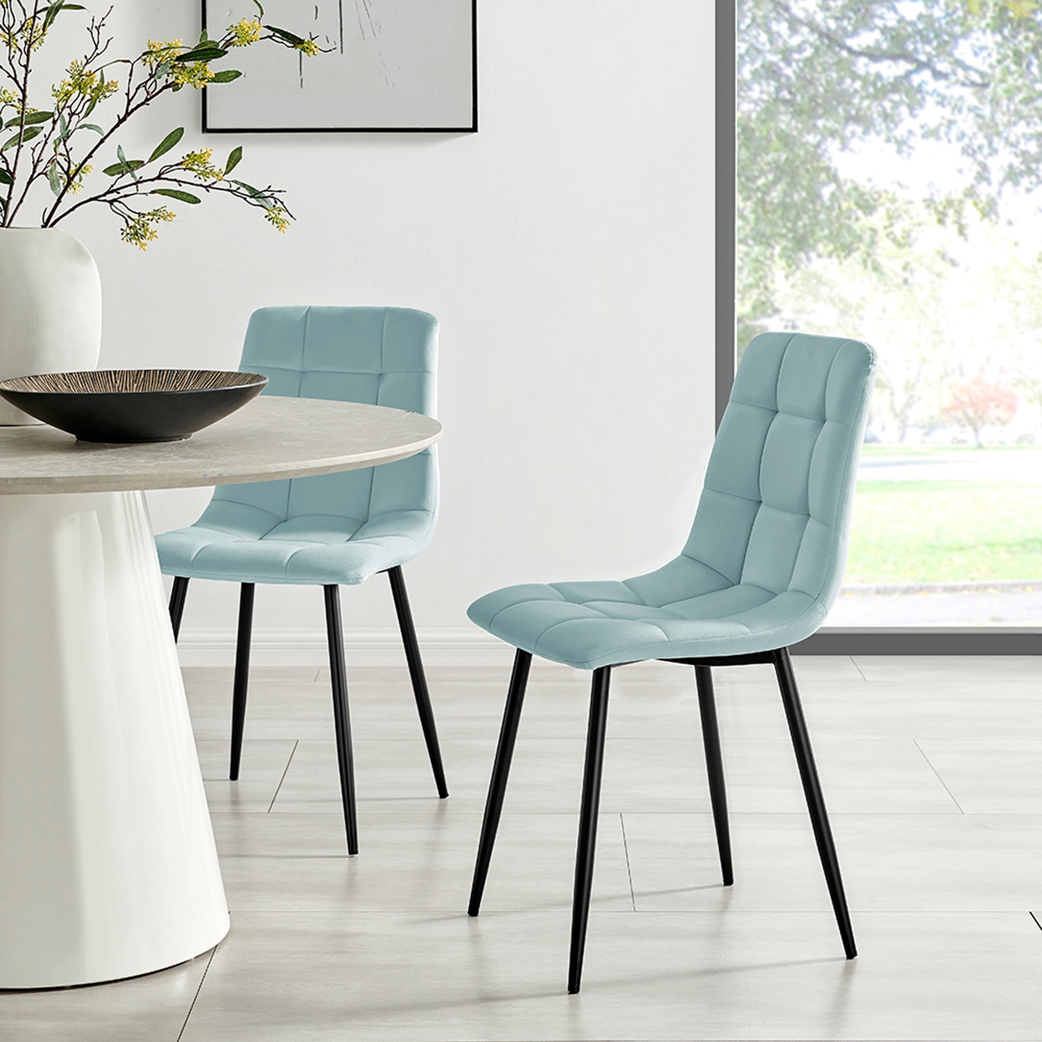 Zurich Velvet Embossed Dining Chair - Blue