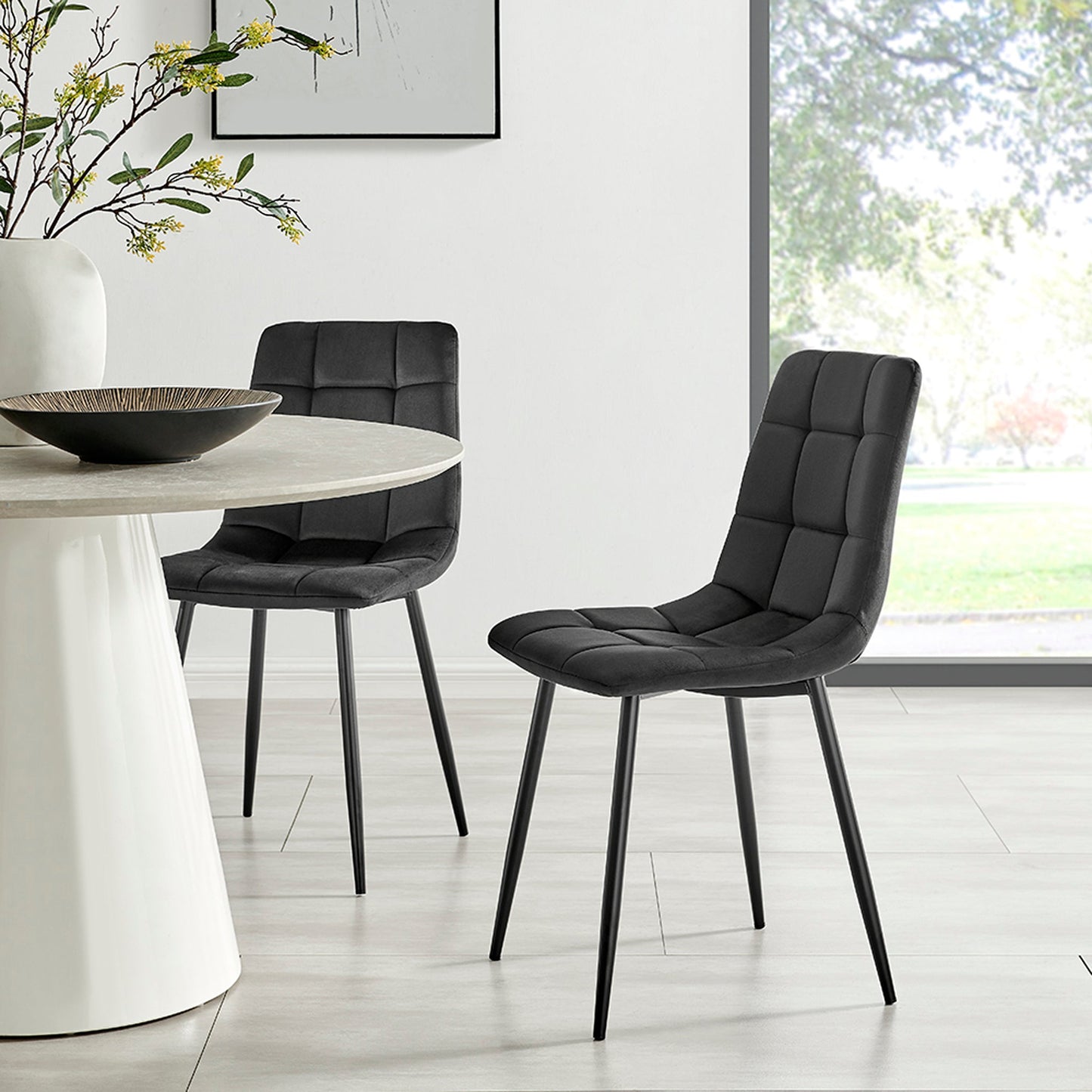 Zurich Velvet Embossed Dining Chair - Black