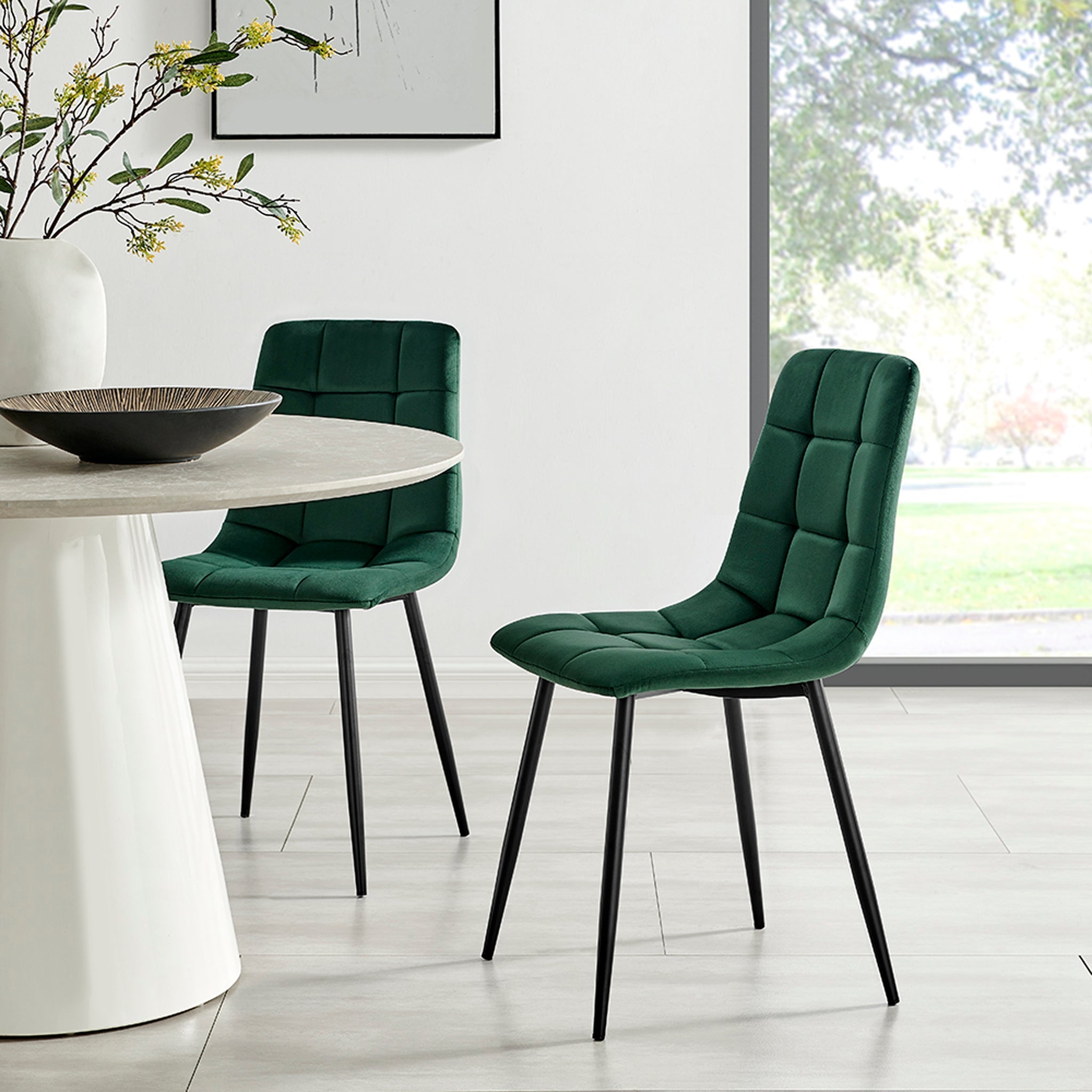 Zurich Velvet Embossed Dining Chair - Emerald Green