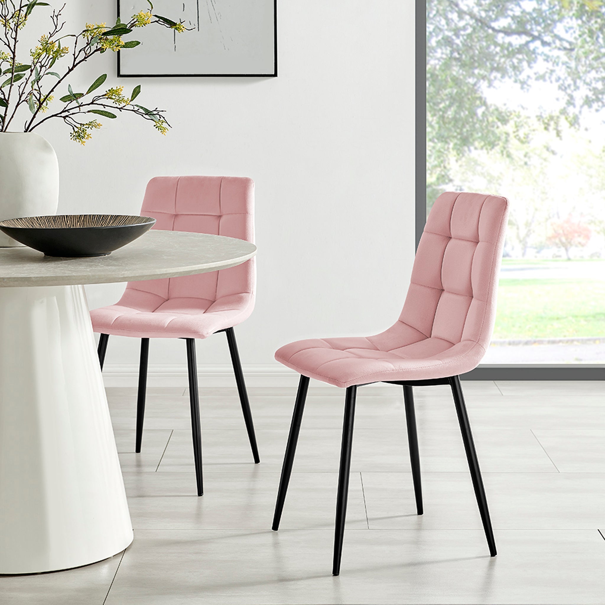 Zurich Velvet Embossed Dining Chair - Pink