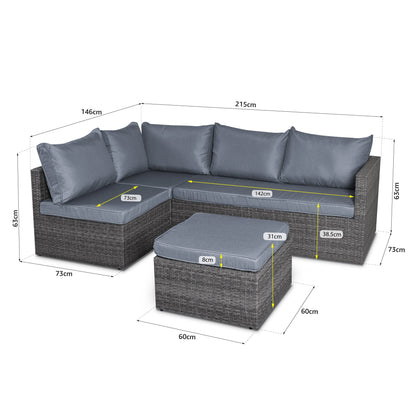 6 Seater Rattan Corner Sofa & Footstool Garden Furniture Set-5056536100252-Bargainia.com