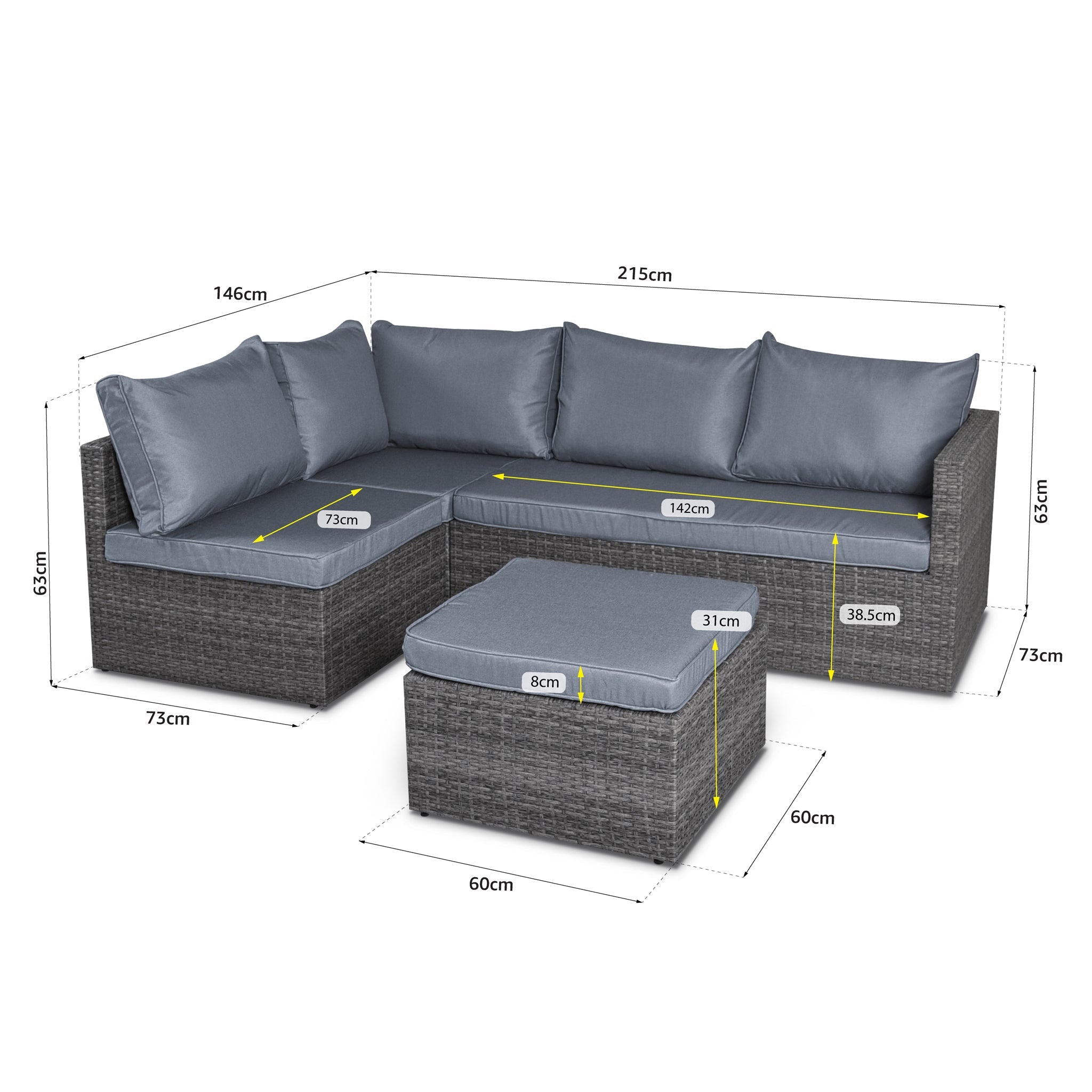 6 Seater Rattan Corner Sofa & Footstool Garden Furniture Set-5056536100252-Bargainia.com