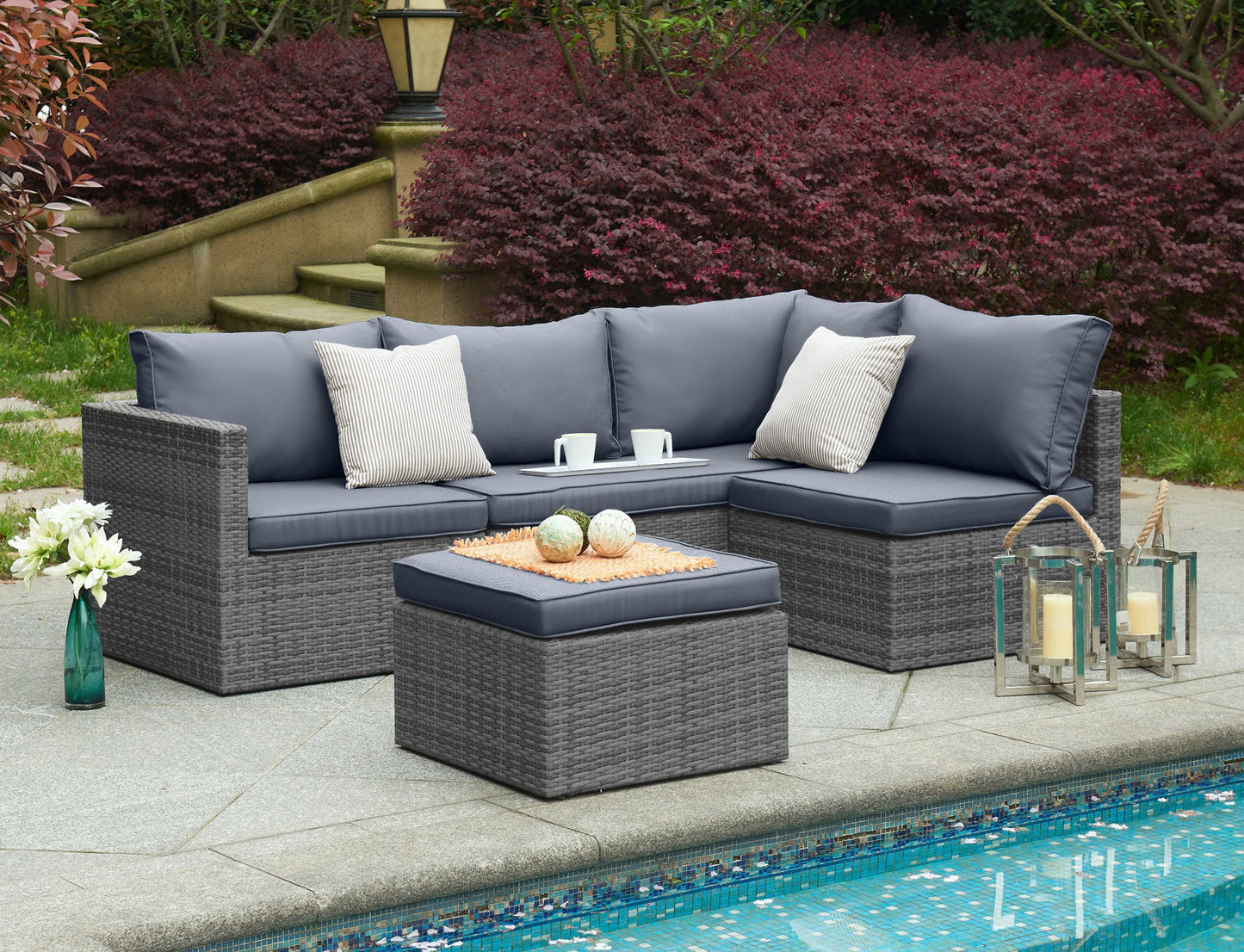 6 Seater Rattan Corner Sofa & Footstool Garden Furniture Set-5056536100252-Bargainia.com