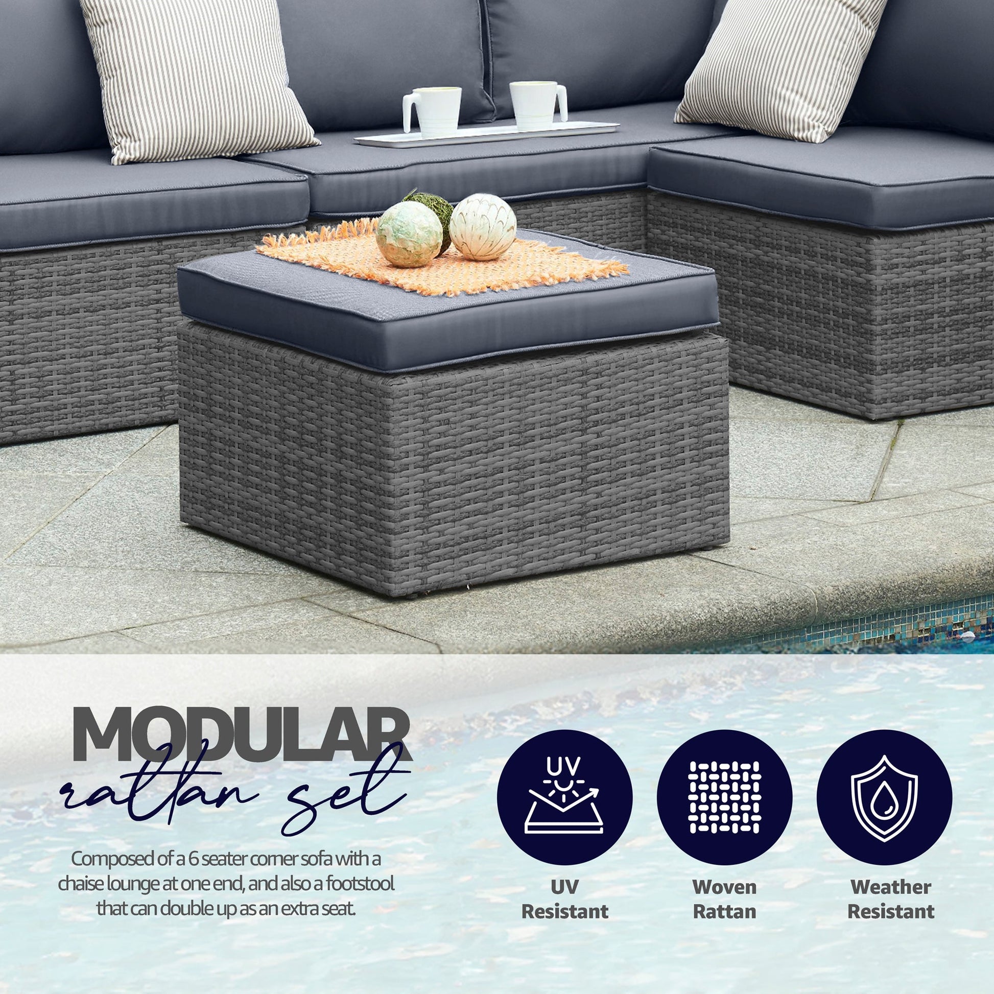 6 Seater Rattan Corner Sofa & Footstool Garden Furniture Set-5056536100252-Bargainia.com