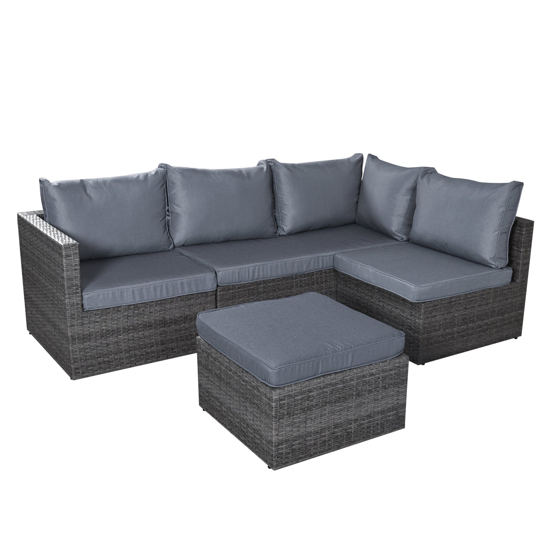 6 Seater Rattan Corner Sofa & Footstool Garden Furniture Set-5056536100252-Bargainia.com