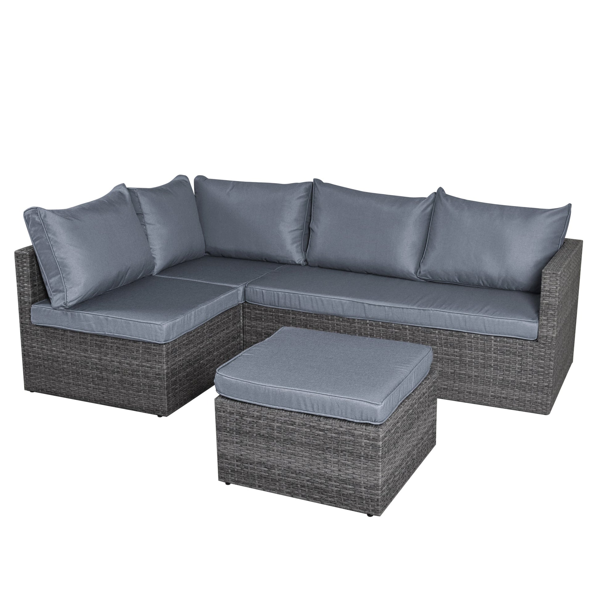 6 Seater Rattan Corner Sofa & Footstool Garden Furniture Set-5056536100252-Bargainia.com