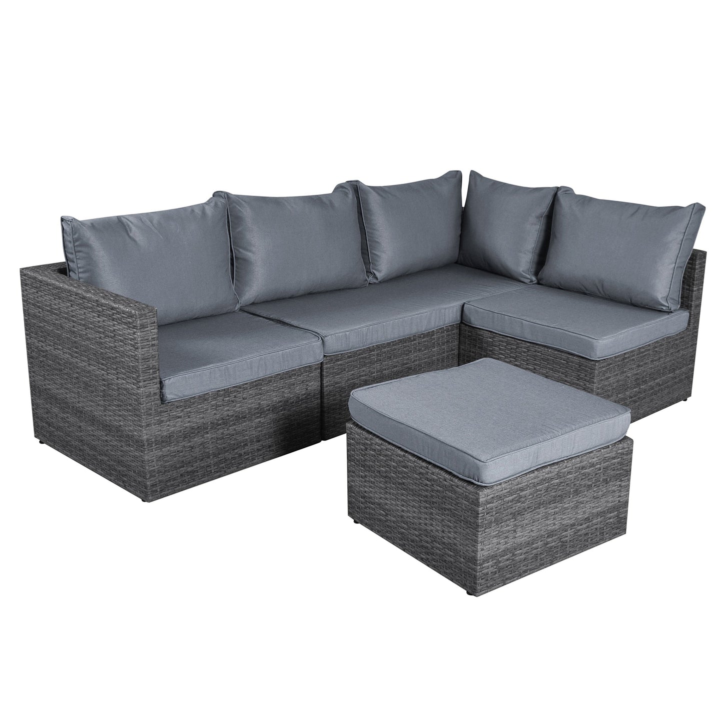 6 Seater Rattan Corner Sofa & Footstool Garden Furniture Set-5056536100252-Bargainia.com