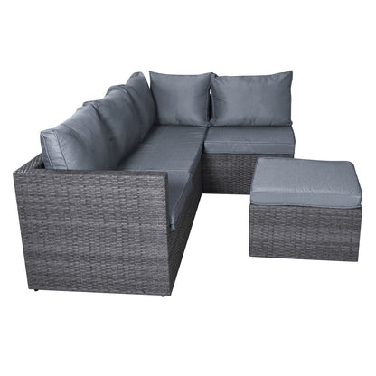 6 Seater Rattan Corner Sofa & Footstool Garden Furniture Set-5056536100252-Bargainia.com