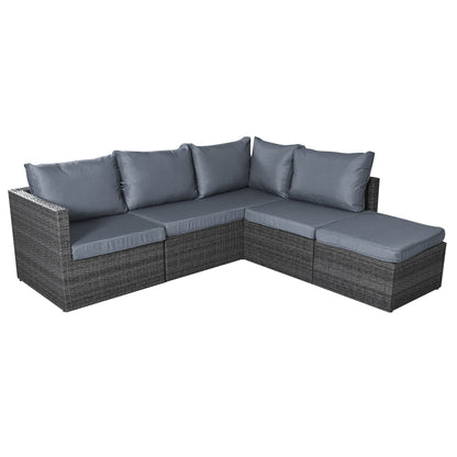 6 Seater Rattan Corner Sofa & Footstool Garden Furniture Set-5056536100252-Bargainia.com