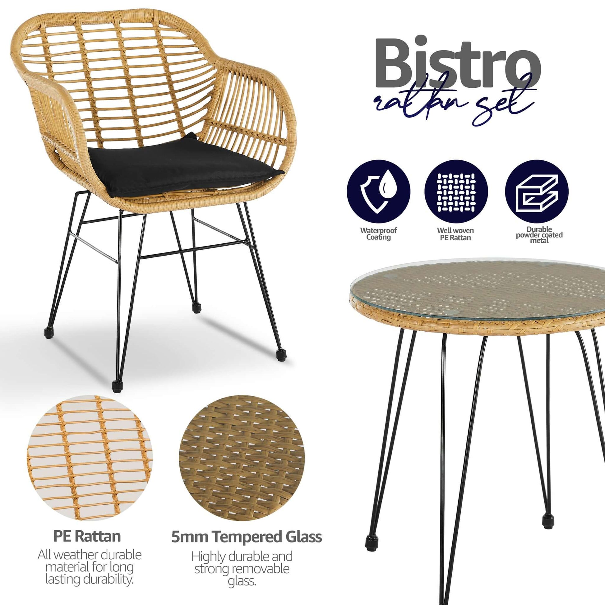 Wicker Rattan Bistro Table & Chairs Set-Bargainia.com