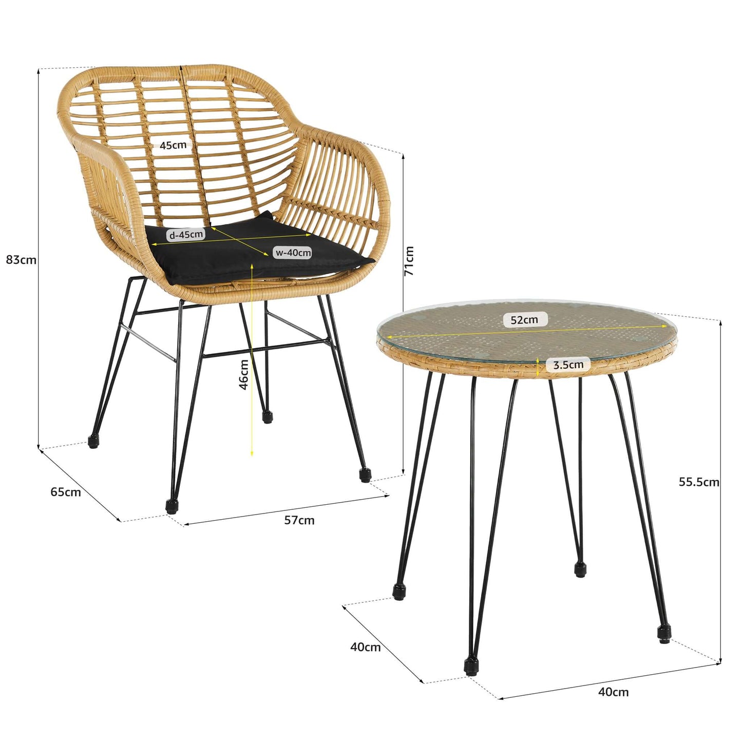 Wicker Rattan Bistro Table & Chairs Set-Bargainia.com