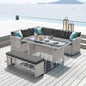 Elba 8 Seater Rattan Corner Garden Sofa, Bench & Dining Table Set With Rain Cover