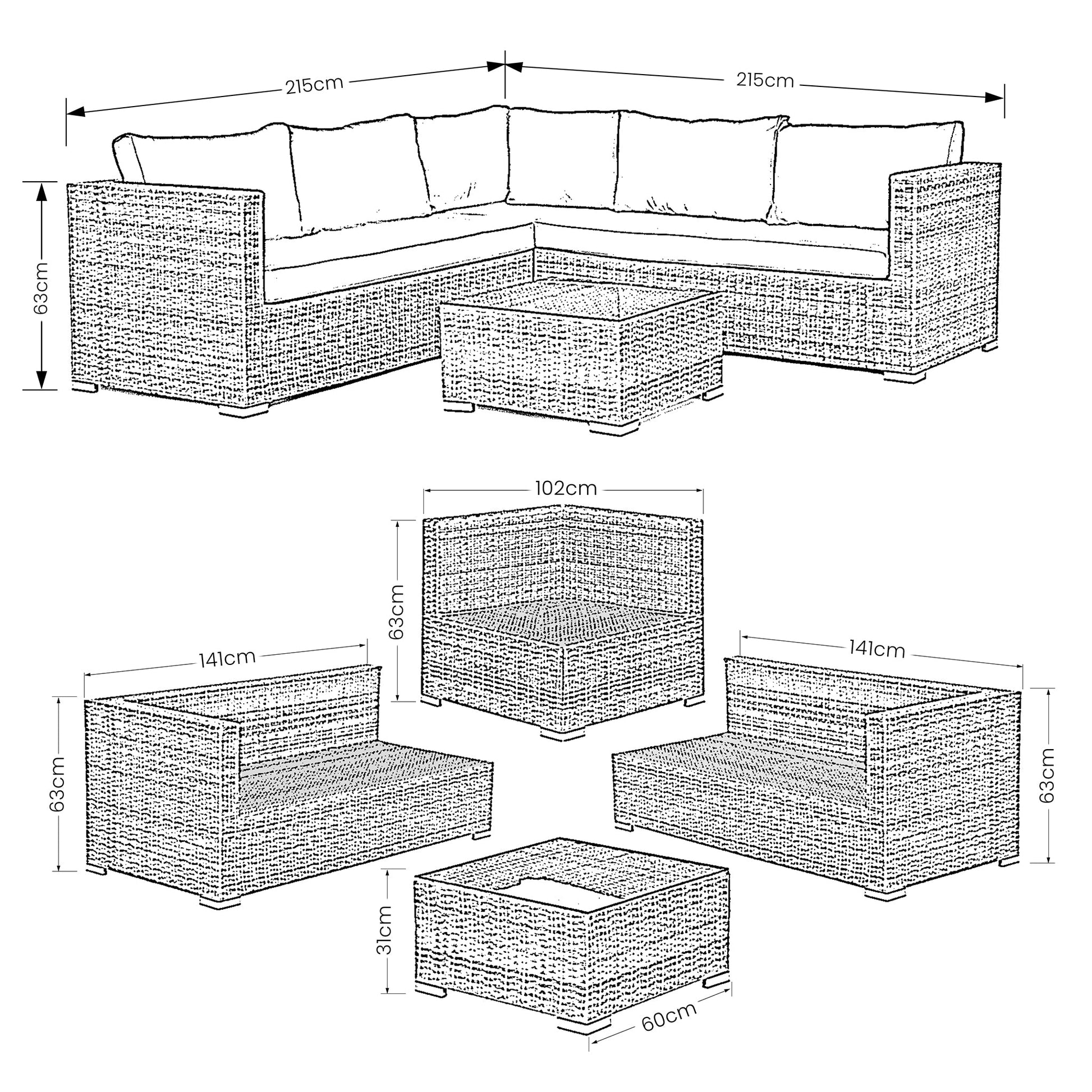 Black Rattan Garden Furniture Corner Lounge Set 7-8 Seater-5056536102454-Bargainia.com