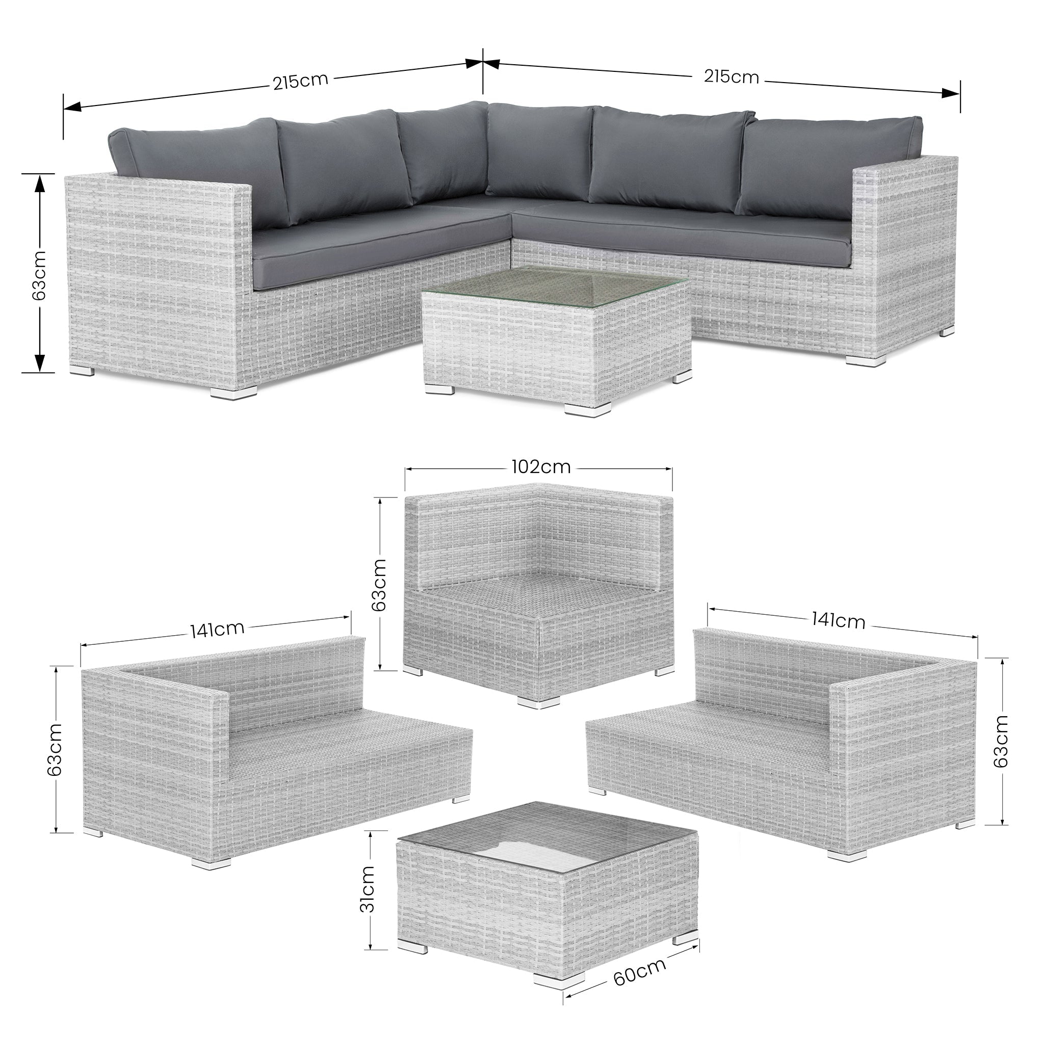 Grey Rattan Garden Furniture Corner Lounge Set 7-8 Seater-5056536102461-Bargainia.com