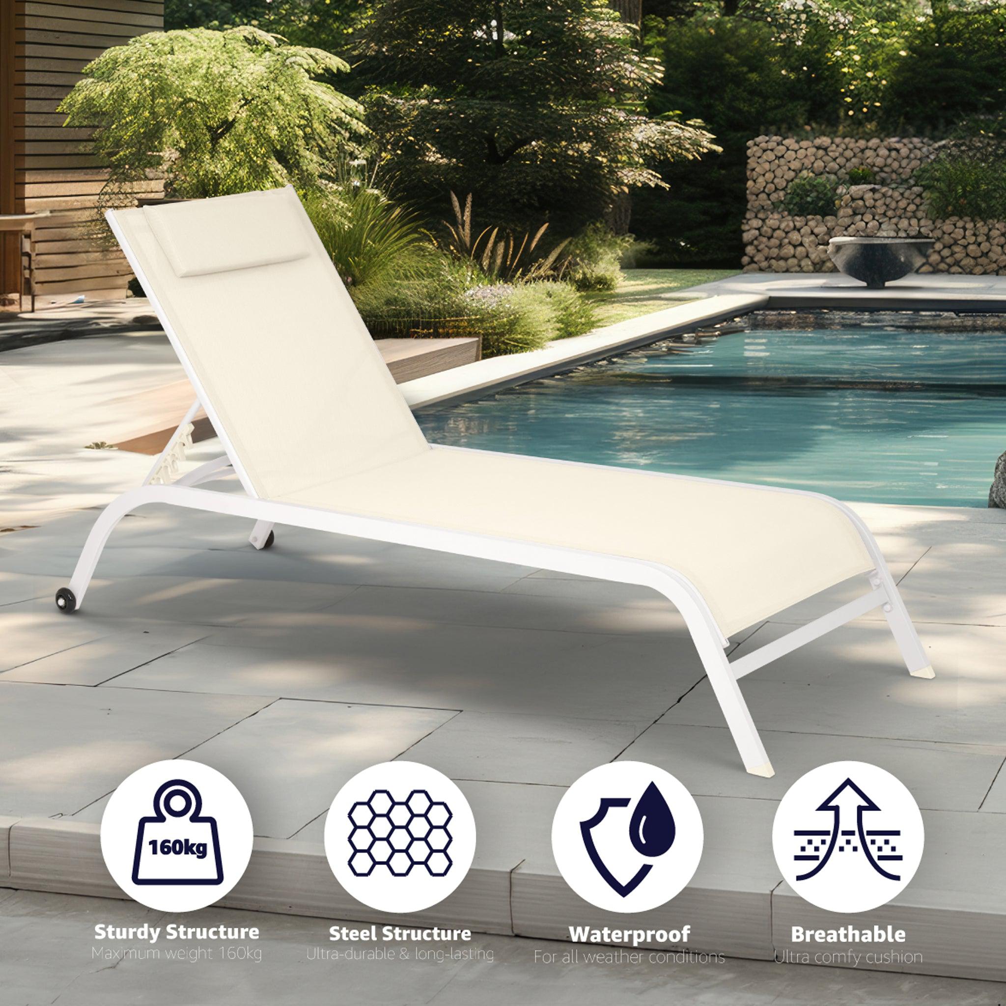 Bali Metal Sun Lounger Cream Set of 2