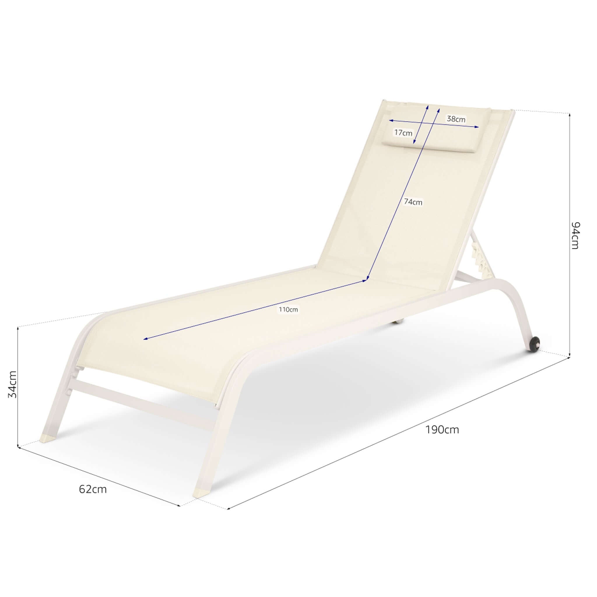 Bali Metal Sun Lounger Cream Set of 2