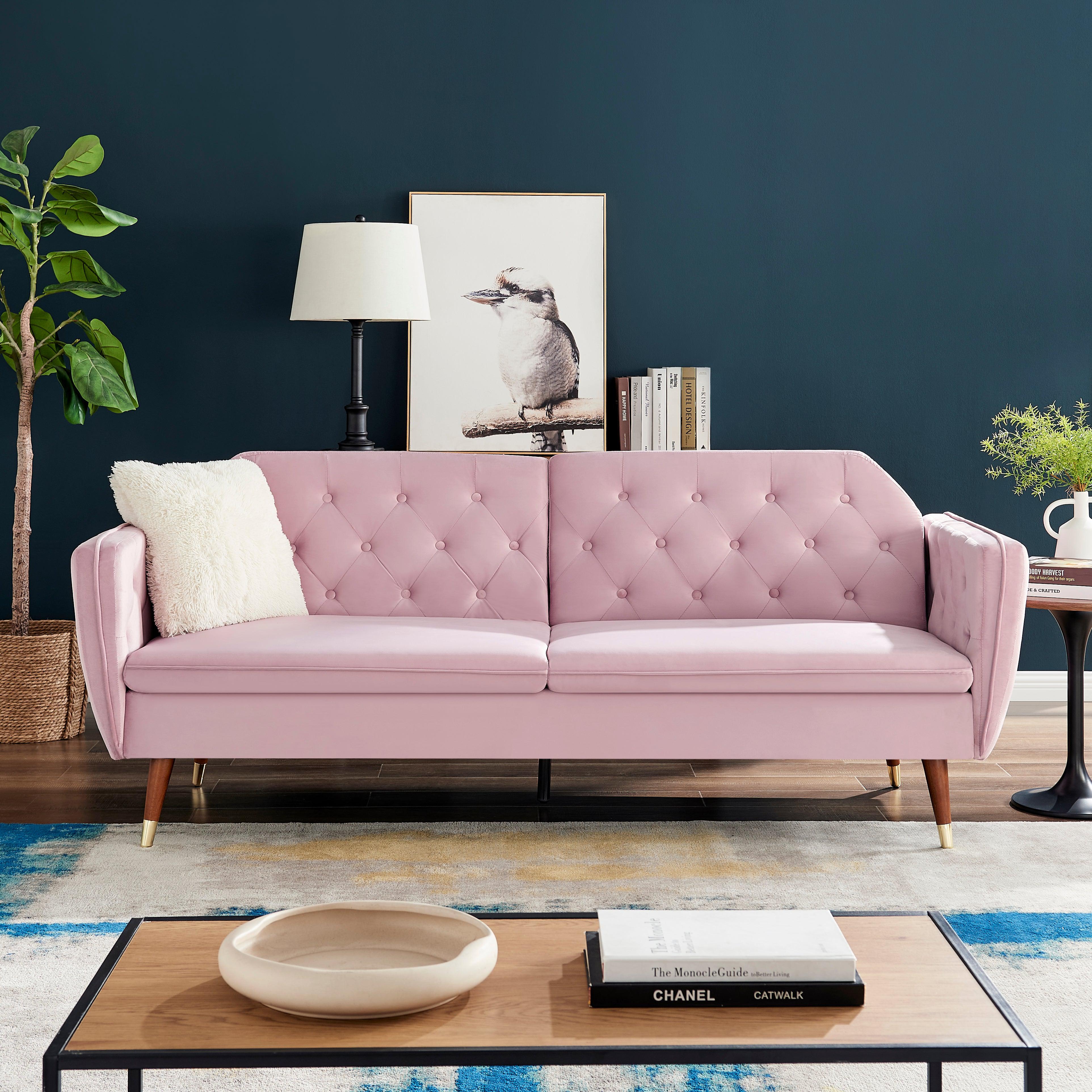 Victoria 3 Seater Velvet Click Clack Sofa Bed - Rose Pink-Bargainia.com